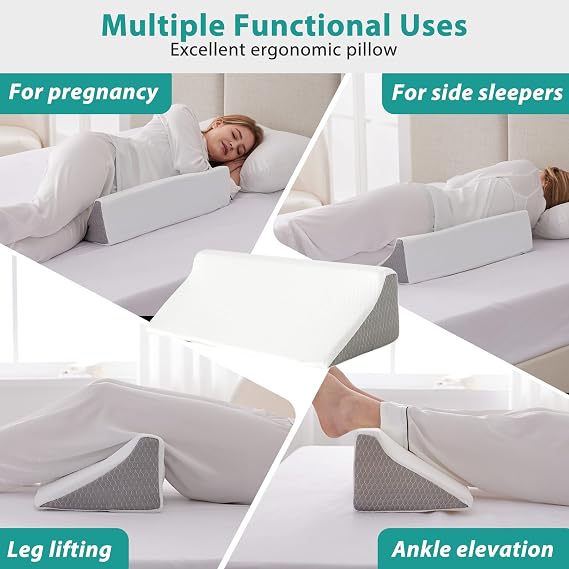 Bedluxe Wedge Pillow for Sleeping 10 inch & Wedge Pillow for Side Sleeping, White/Grey