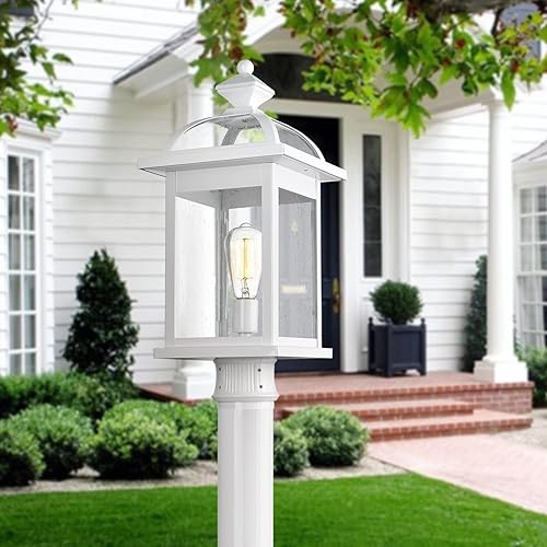 Miniatura 6 de Darkaway Luces de poste grandes de 22 pulgadas para exteriores con postes de lámpara de vidrio sembrado, iluminación exterior para patio, jardín,
