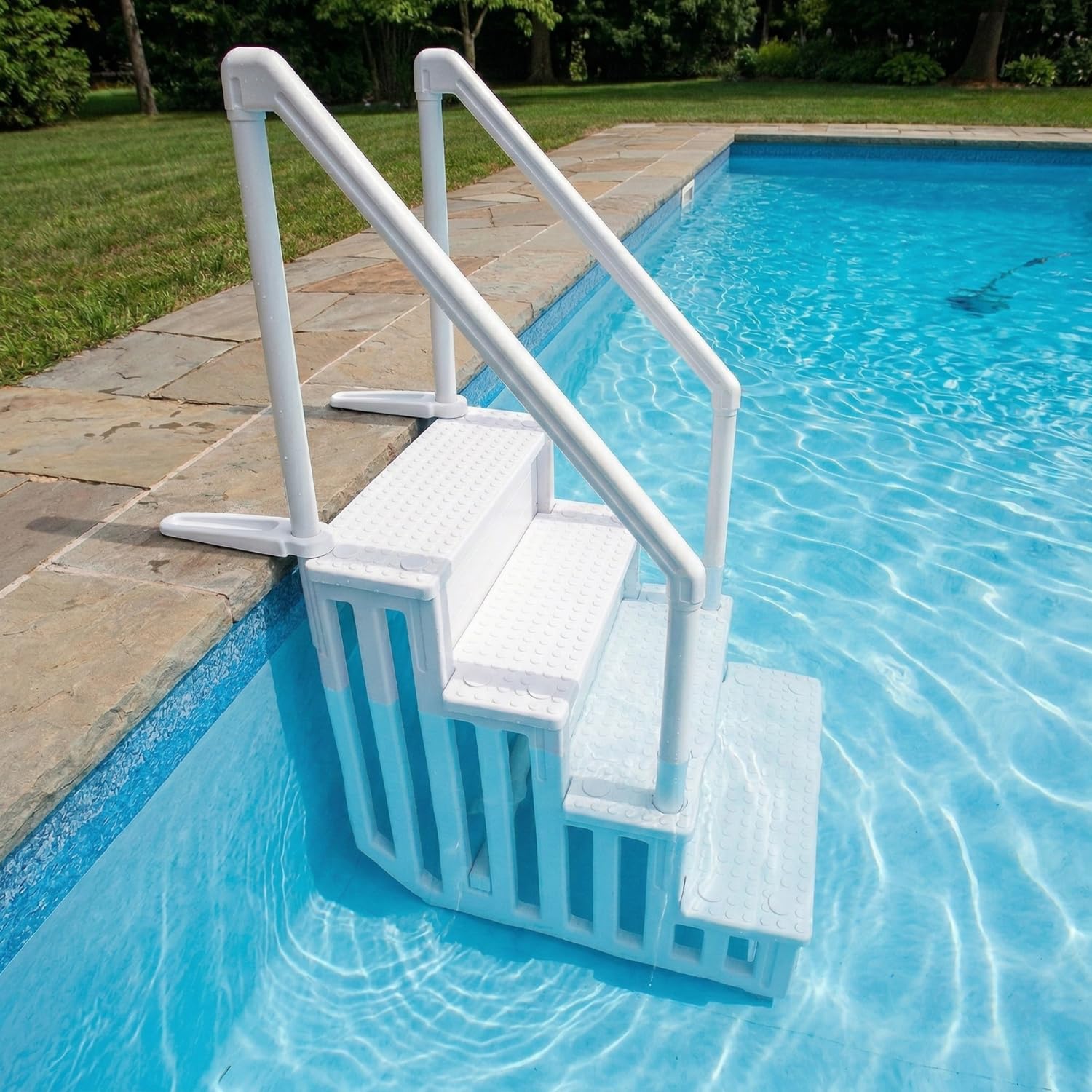 Schwimmbadleiter Easy Entry Synthetic 4-stufig - Kunststofftreppe mit 2 Gewichten - Variable Beckentiefe 122 bis 137 cm - Für eingelassene Pools - Bis 110 kg