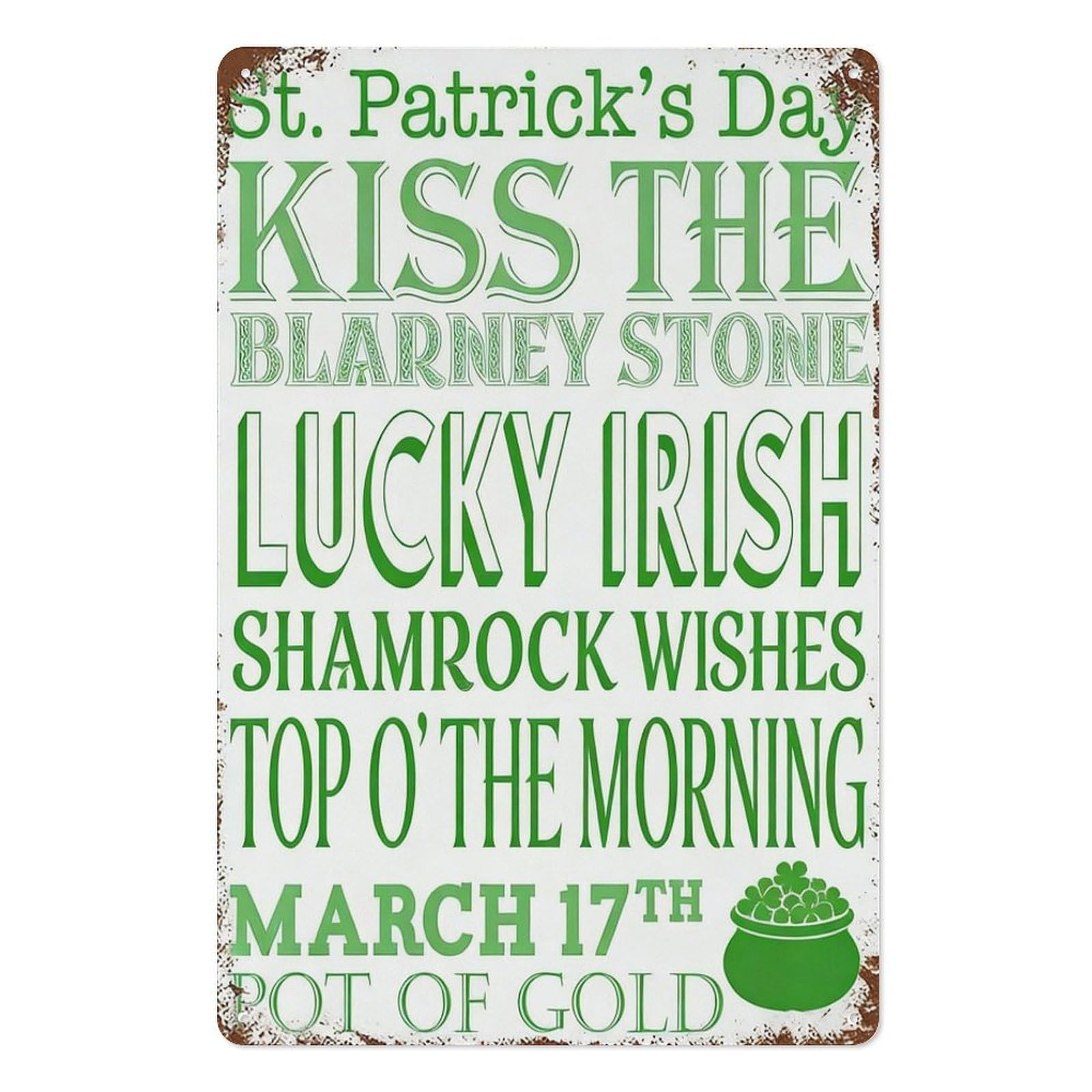 peiyeety St Patrick’s Day Typography Metal Tin Sign 8x12 Inch, Vintage Multi Green Irish Blessing Clover Pub Bar Wall Decor Plaque, Holiday Wall Art