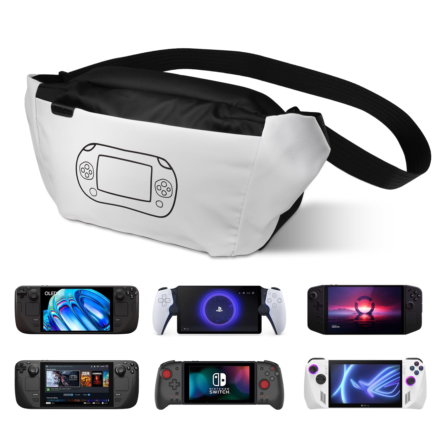 sarlar Travel Carrying Case for PlayStation Portal/Steam Deck OLED/Steam Deck/Lenovo Legion Go/Asus ROG Ally Gaming Handheld and Accessories, Sling Shoulder Bag Portable Protection and Storage