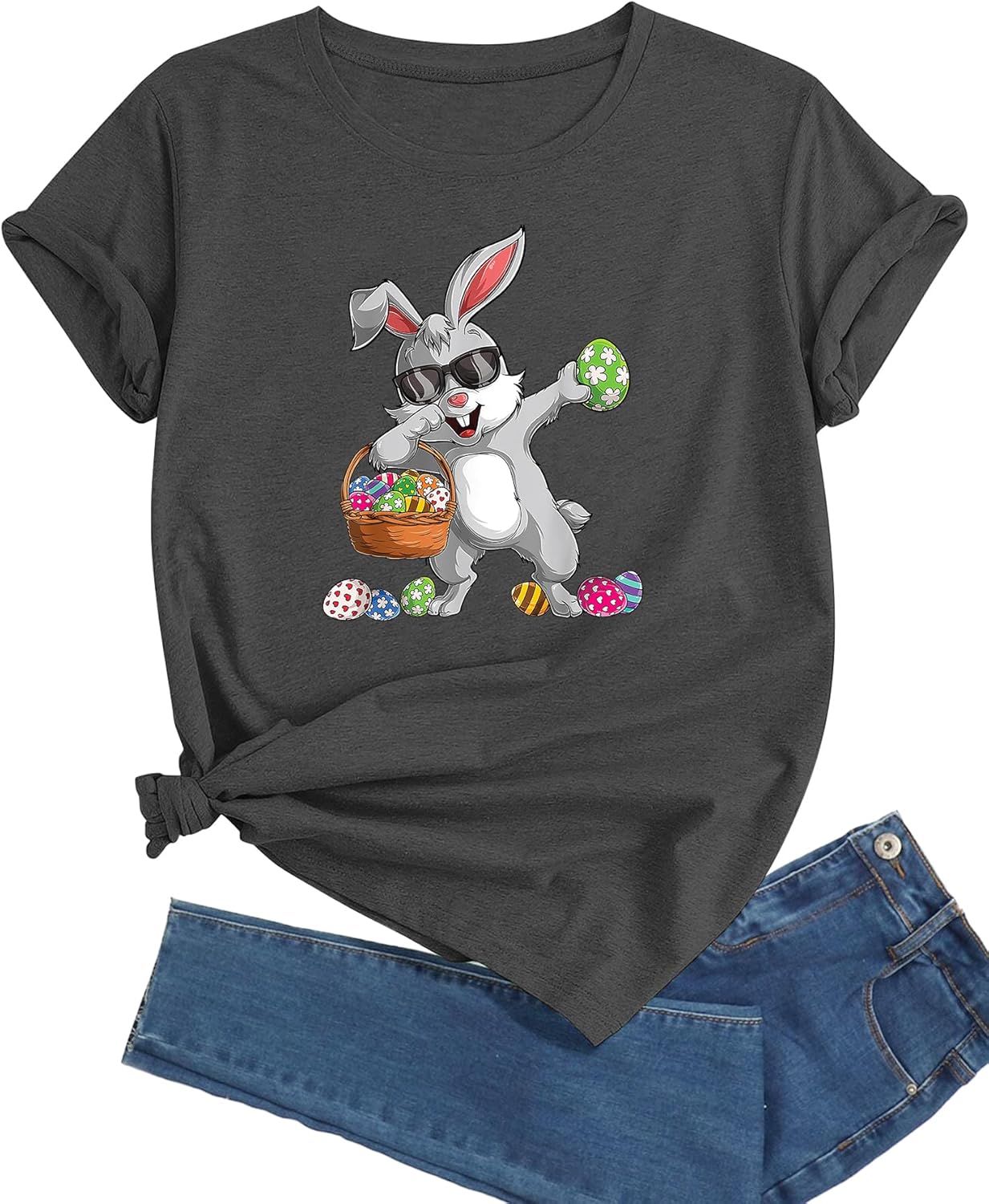 Happy Easter Shirts for Women Leopard Bunny Rabbit Graphic T-Shirt Easter Egg Short Sleeve Tops