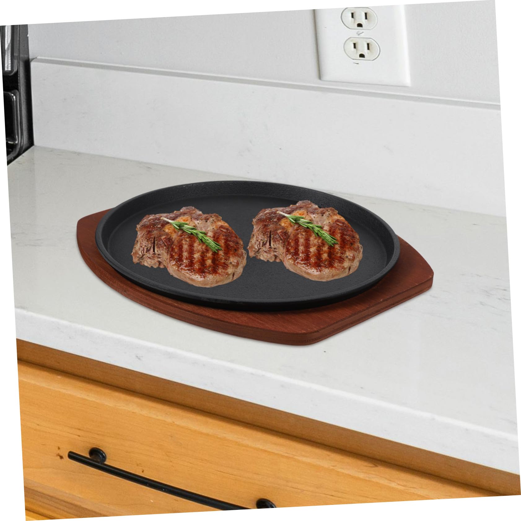Parrilla de Hierro Plato para Servir Base de Madera