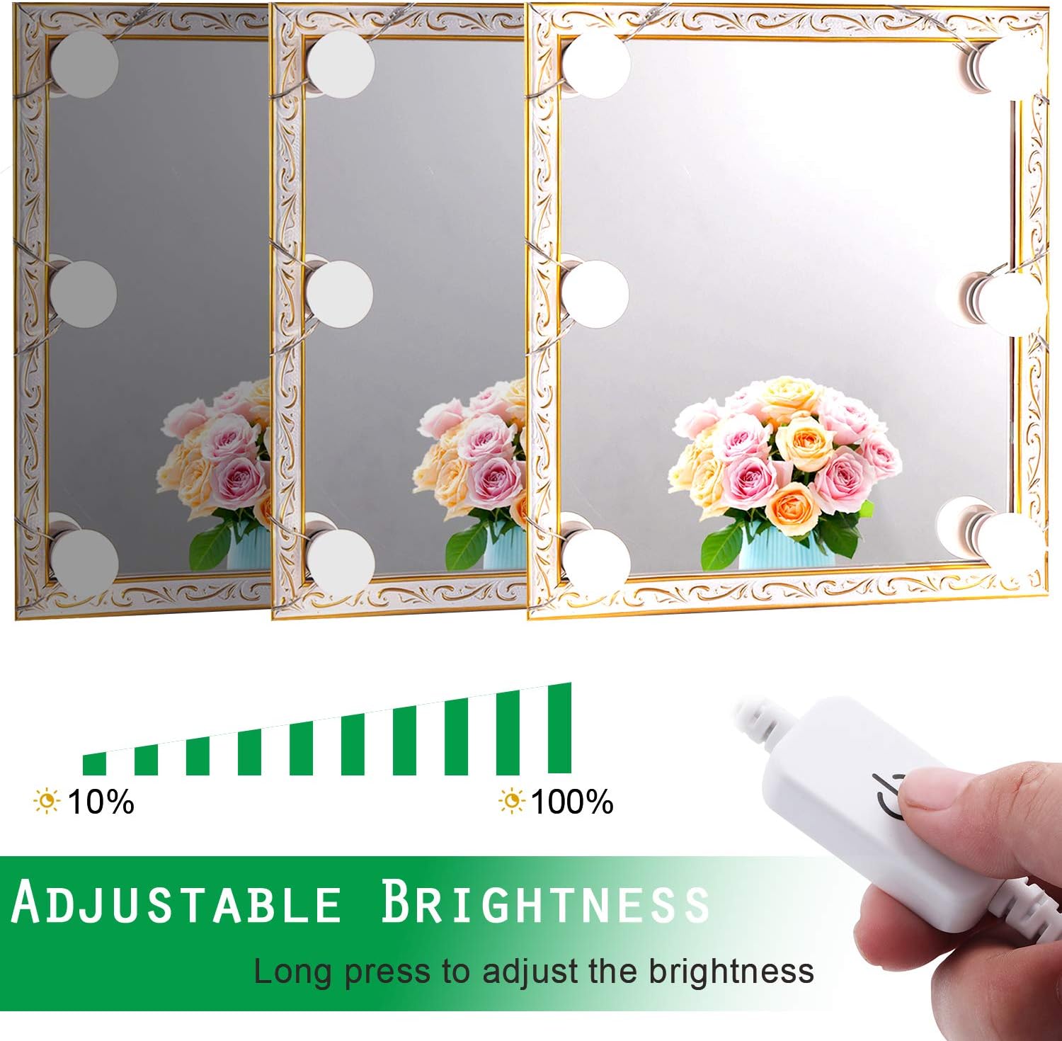 AIBOO Dimmable Hollywood Style Vanity Lighting Fixture, LED Vanity Mirror Lights Kit with USB Port for Dressing Table, Mirror Not Included (4000K Natural White 6 Bulbs 5V USB)