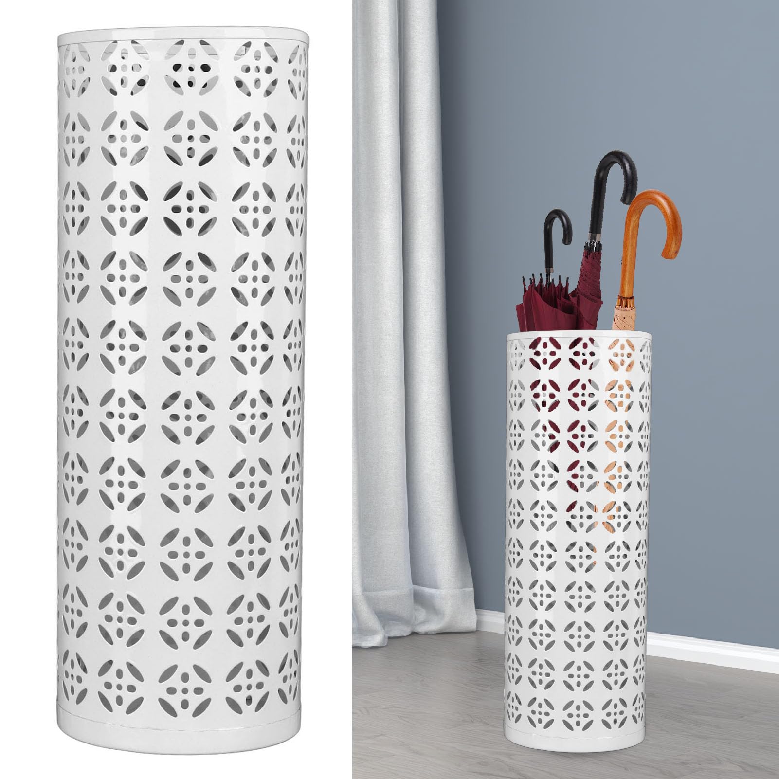 Fabater Umbrella Stand, Metal Umbrella Holder, Indoor Umbrella Rack Organizer with Hollow Design, Umbrella Storage for Entryway, Office, Home (White)