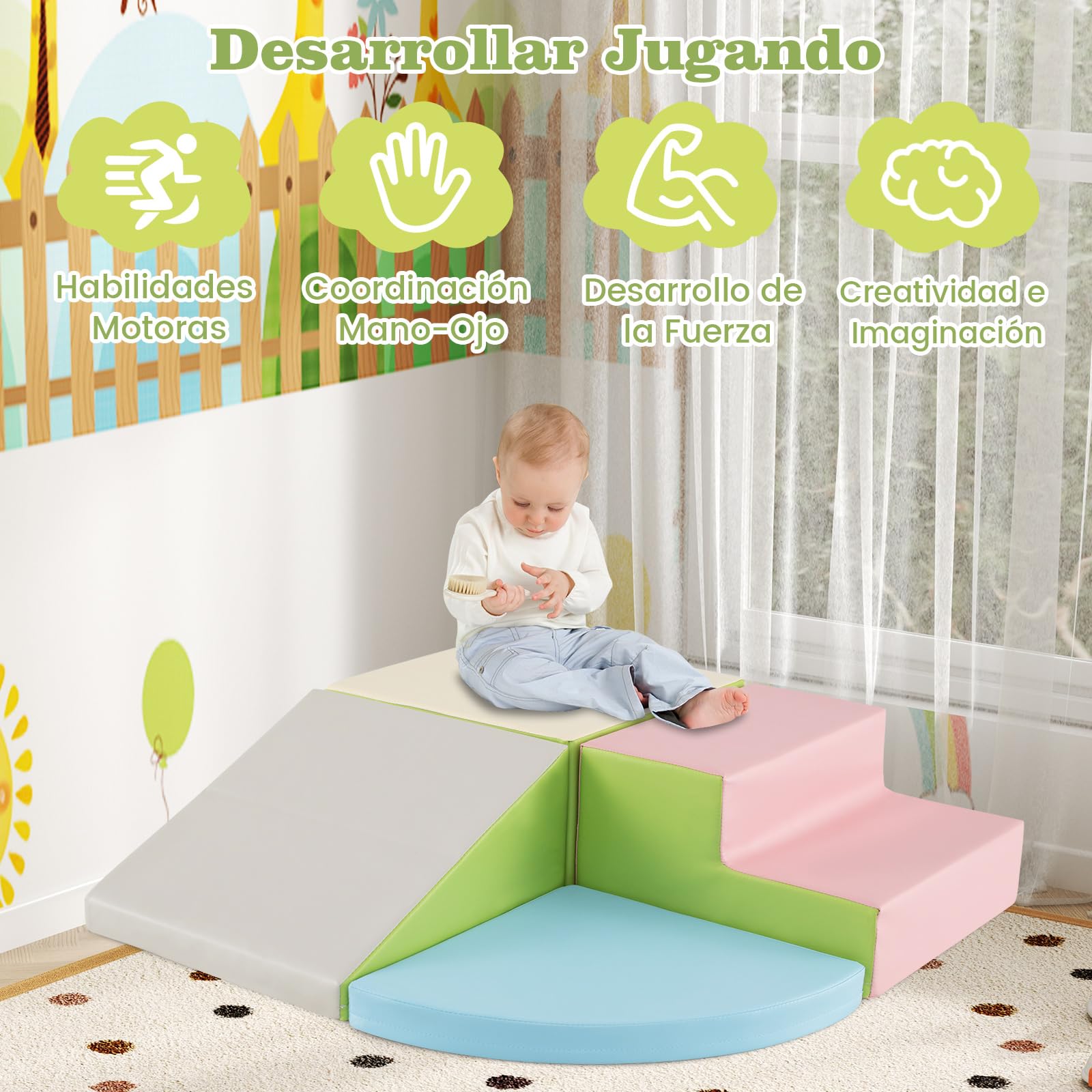 COSTWAY Juego de Bloques de Espuma Grandes para Bebé Bloques de Construcción Juguetes Educativos Ideal para Escalar Deslizar Gatear (Azul Claro y Rosa)