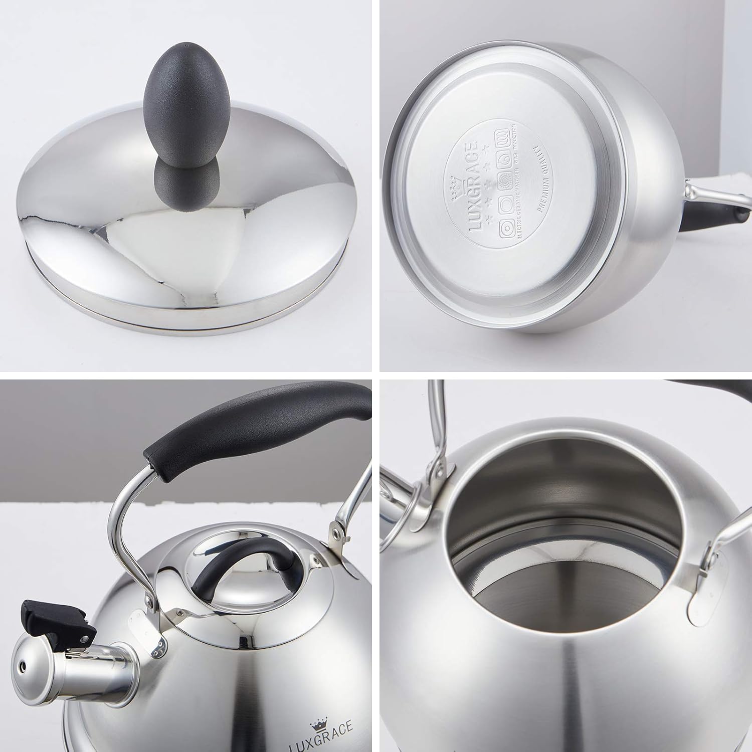 Creative Home 2.6 Qt. Stainless Steel Whistling Tea Kettle Teapot with Aluminum Capsulated Bottom for Fast Boiling Heat Water, for Induction Stove Top, Satin Finish