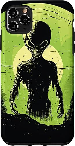 Vista 25 de iPhone 15 Pro Max Cute Green Alien Head UFO Space Face Alien Case