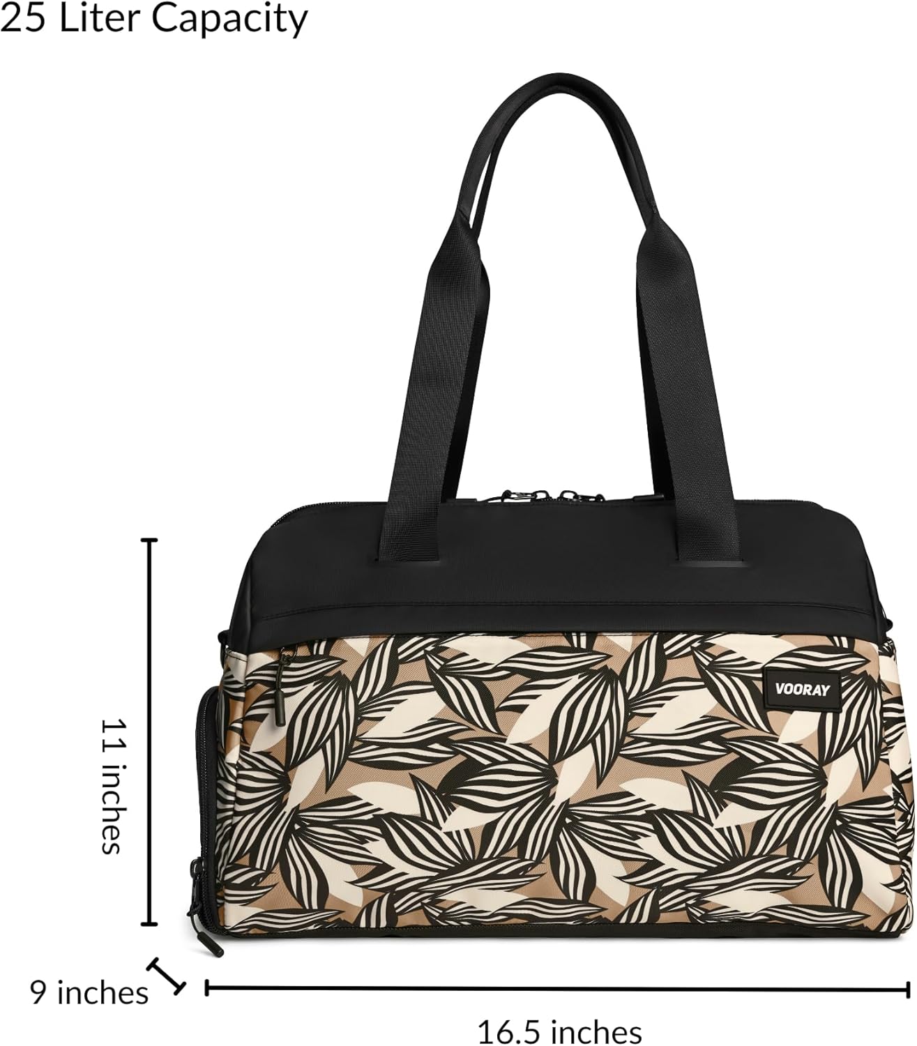 Vooray 25L Trainer Duffel Bag, Textured Leaves – Lightweight Travel and Gym Bag with Shoe Pocket, Weekender for Women and Men, Ideal for Overnight, Football, Hospital, and Workouts