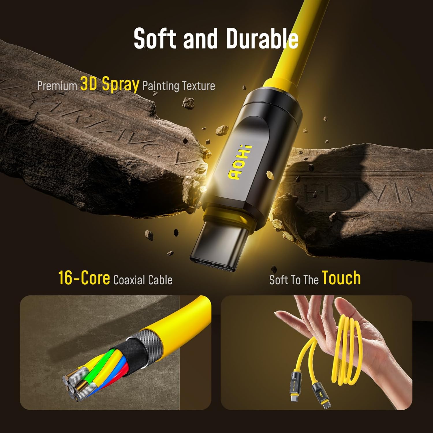 AOHI 80Gb/s USB4 2.0 Cable 3.3FT with up to 120Gbps Bandwidth Boost Dual 8K/4K Display 240W PD 3.1 Fast Charging The Future Adonis for Mac mini M4 Pro MacBook iPhone 17 Pro Max, SSD,Docking, Yellow