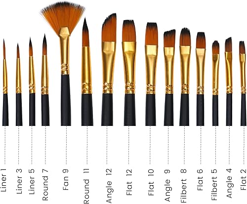 Miniatura 2 de Juego de pinceles de pintura acrílica, 15 piezas, pinceles de cerdas de nailon para pintura acrílica, pinceles de aceite y acuarela para cuerpo,