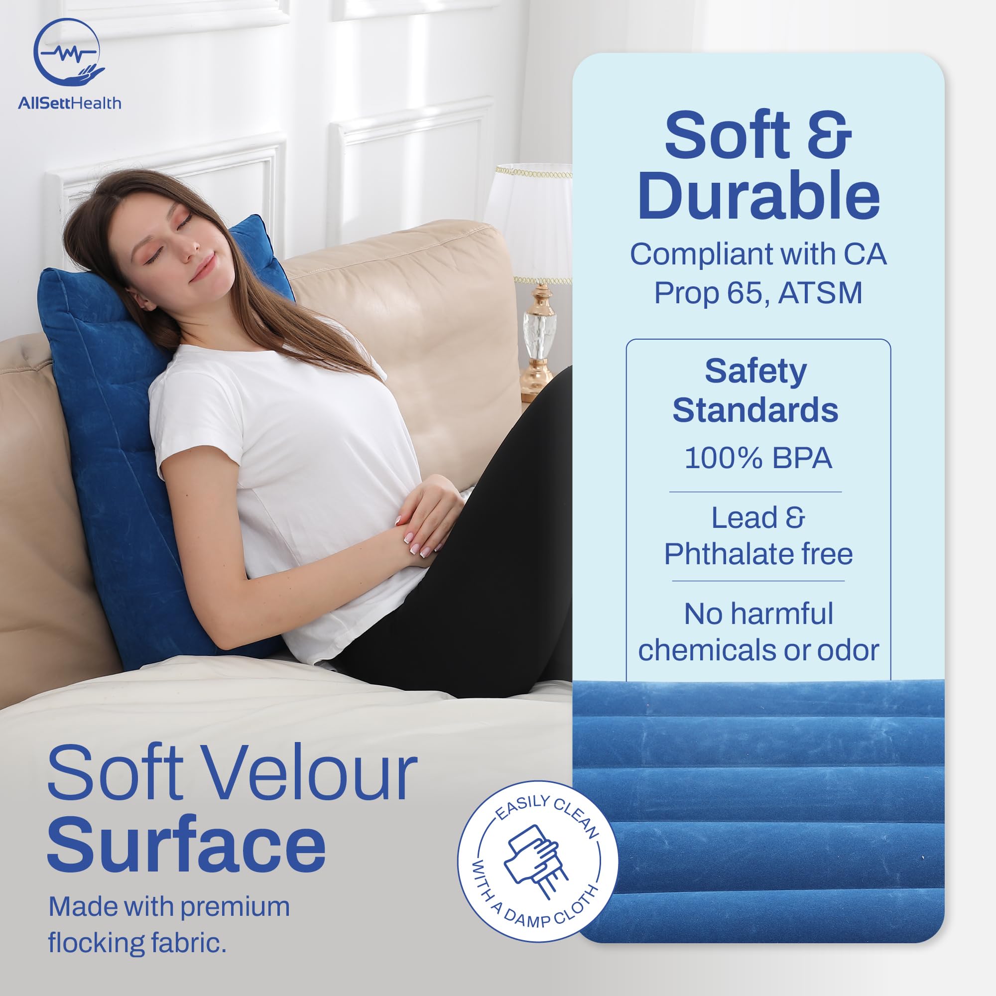 AllSett Health Almohada Inflable de elevación de piernas, 1 Paquete, Azul Marino