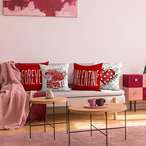 Miniatura 2 de Harraca Juego de 4 fundas de almohada para el día de San Valentín de 18 x 18 pulgadas, diseño de corazón rojo de amor para San Valentín, decoración