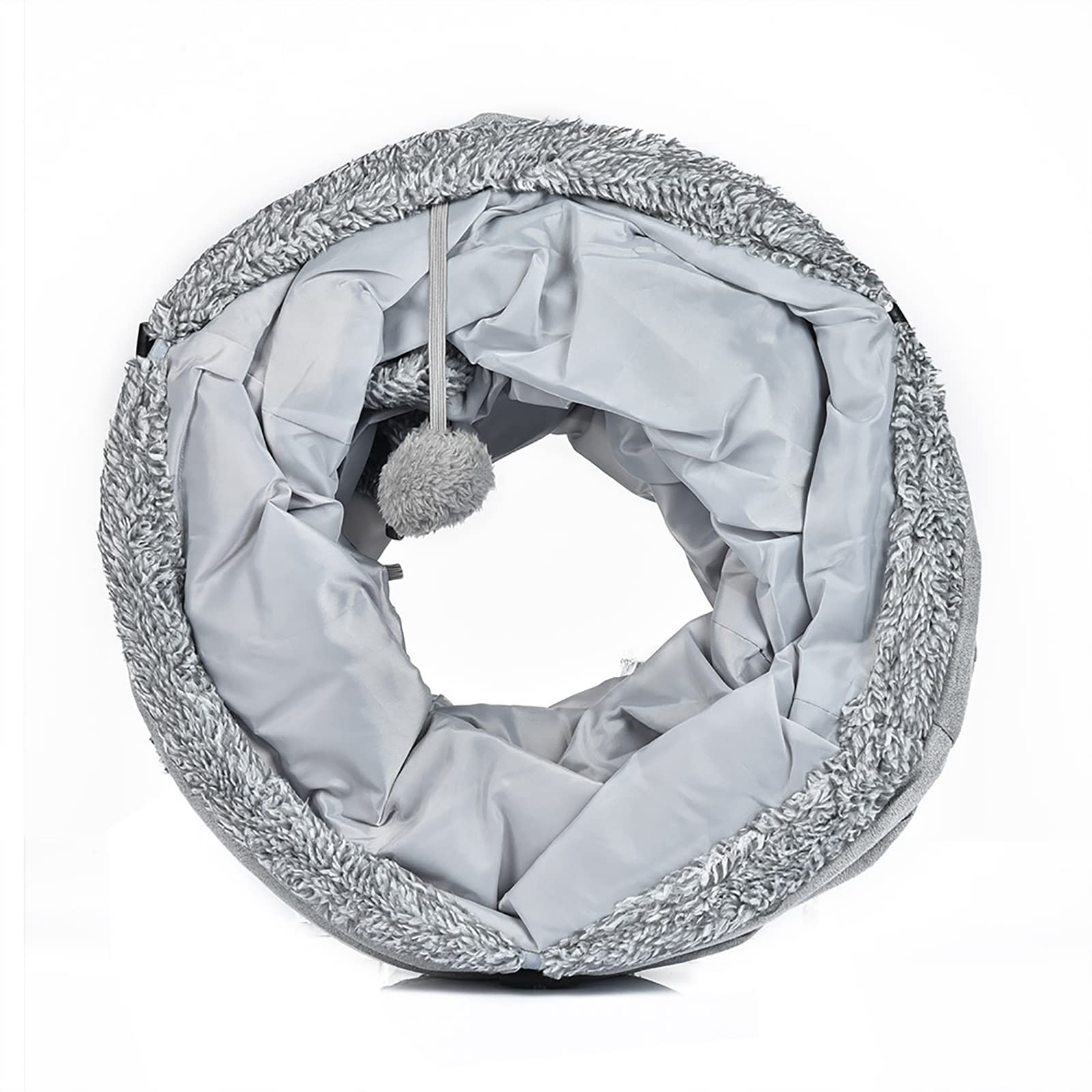 Faltbar Katzentunnel Katzenspielzeug mit Ball Spieltunnel Knisternder Rascheltunnel Aus Wildleder für Alle Katzen Kaninchen Welpen und Kleine Tiere,Mit Hängendem Lustiger Katzenstock(Grau)