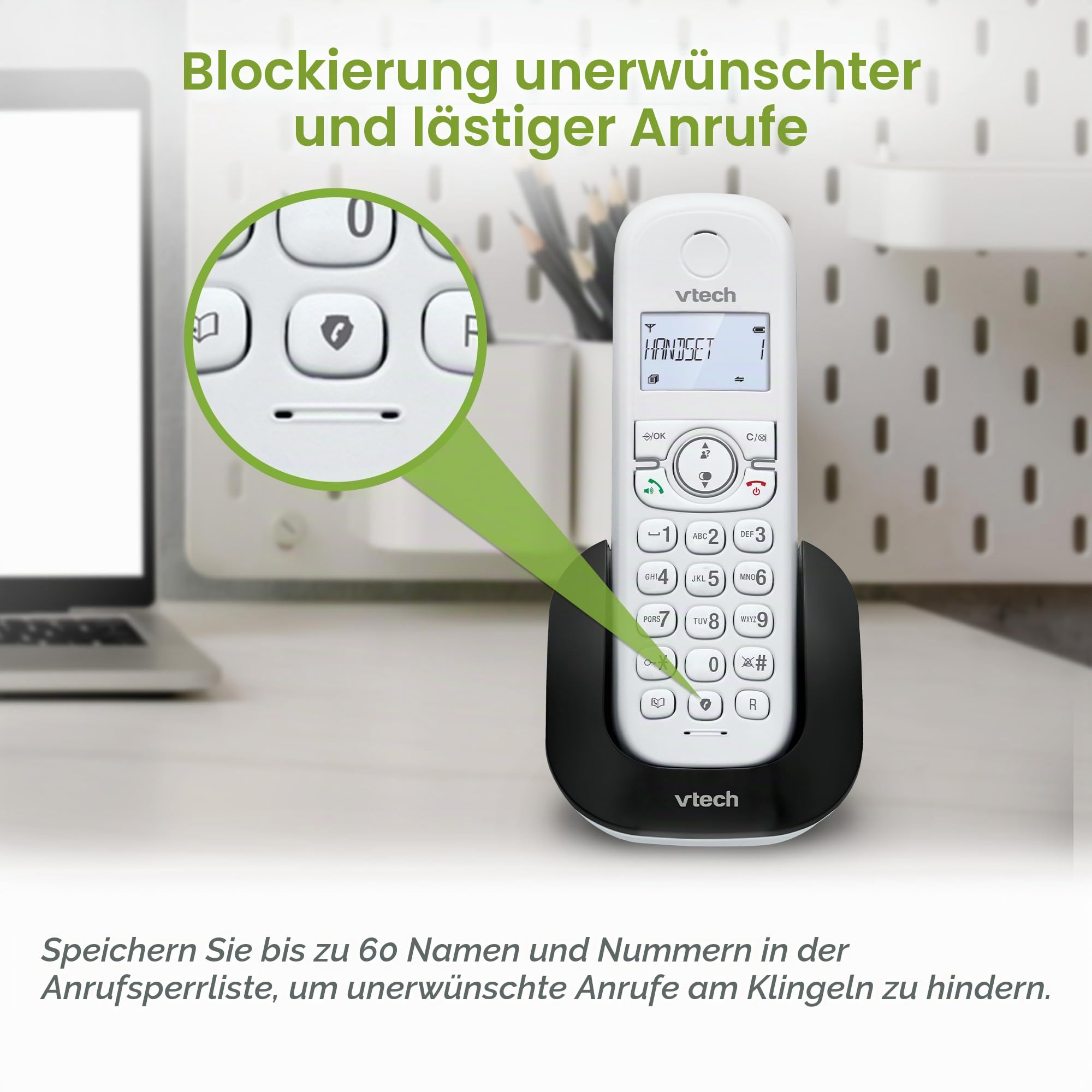 (Französische Fassung) VTech CS1501 Schnurloses DECT-Telefon mit Zwei Mobilteilen, Anrufsperre, Anruferkennung/Anklopfen, Freisprecheinrichtung, beleuchtetem Display und beleuchteter Tastatur