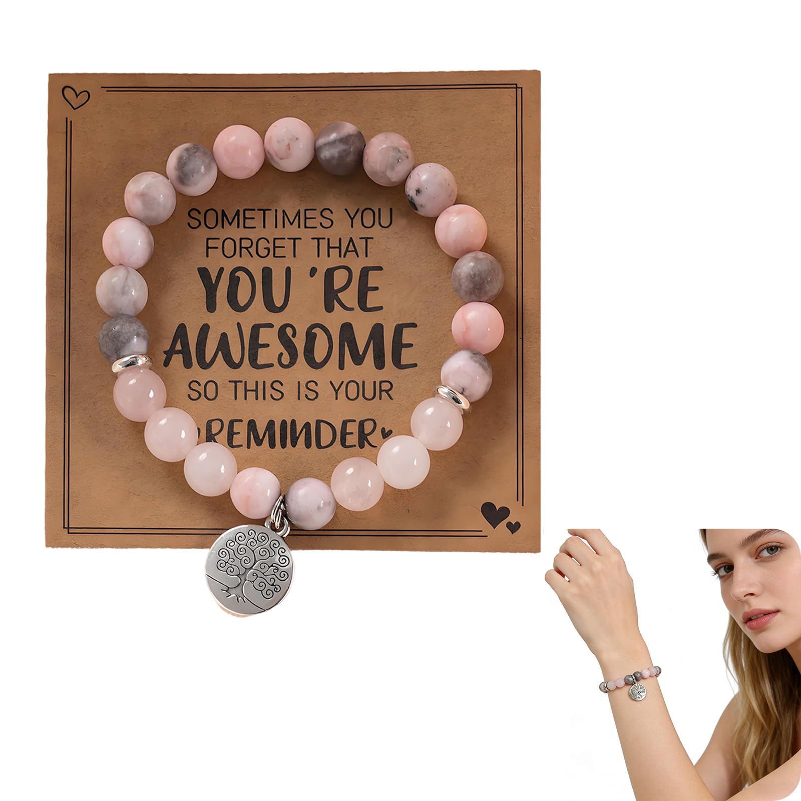 8 mm Beaded Healing Stones Rose Quartz Pink Zebra Jade Bransoletka dla kobiet, bransoletka z kamieni leczniczych do jogi i czakry, dla kobiet, par i przyjaźni