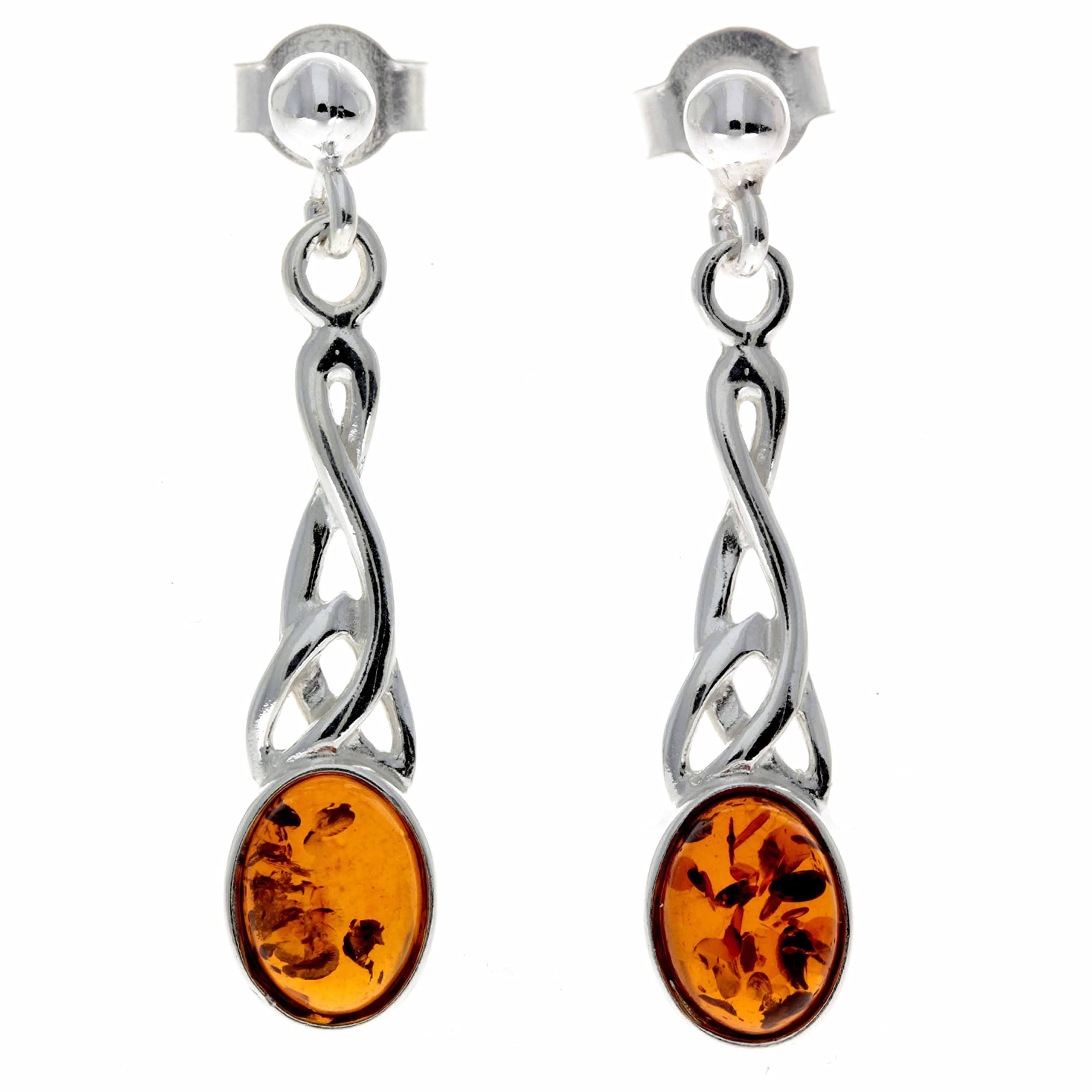 Noda 8007 - Orecchini pendenti in vera ambra baltica ovale e argento sterling 925