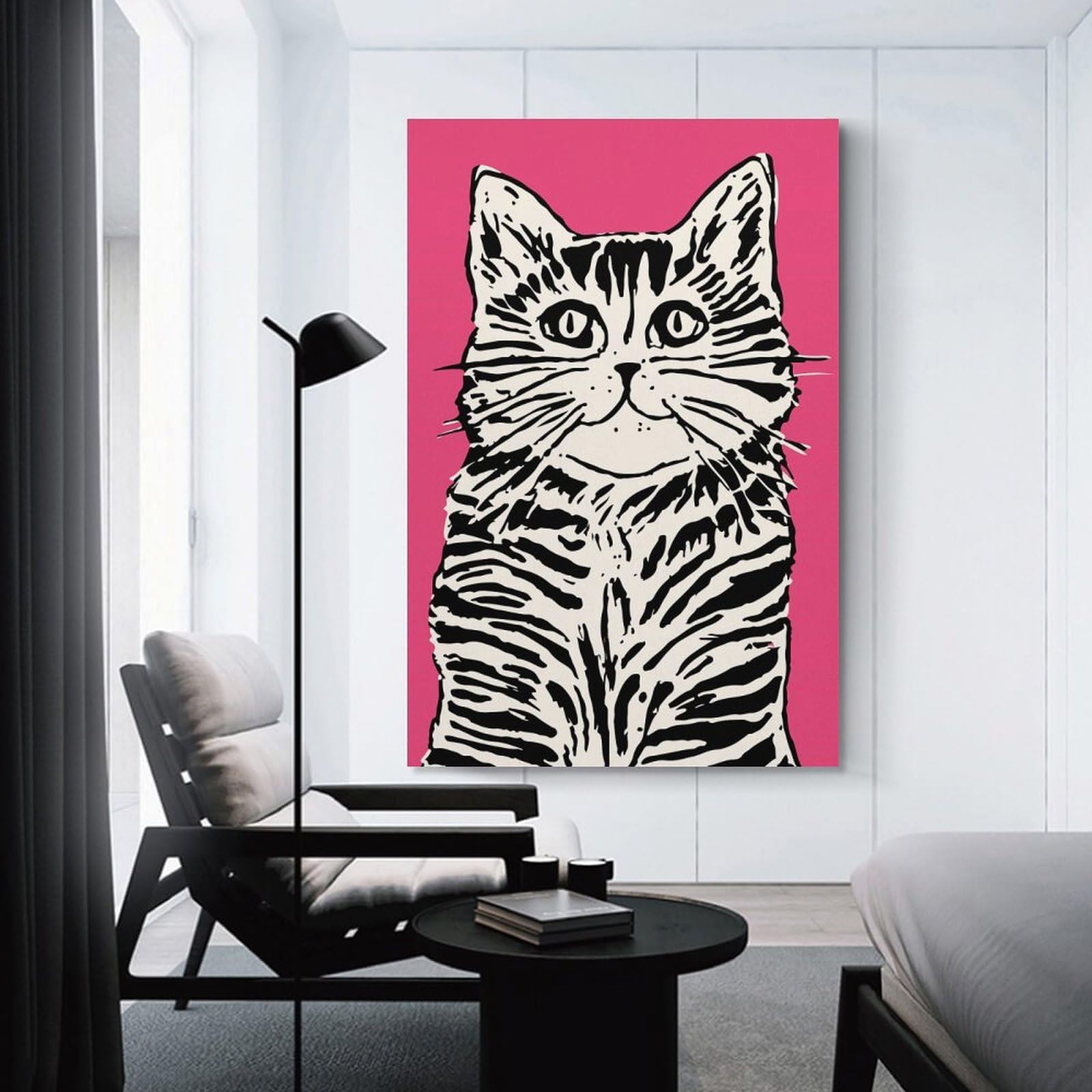 Junmoney Funny Pink Feline Canvas Wall Decor 20x30inch(50x75cm), for Feature Walls in Flats Or Modern Rooms, Decorative Artwork with Flexible Styling