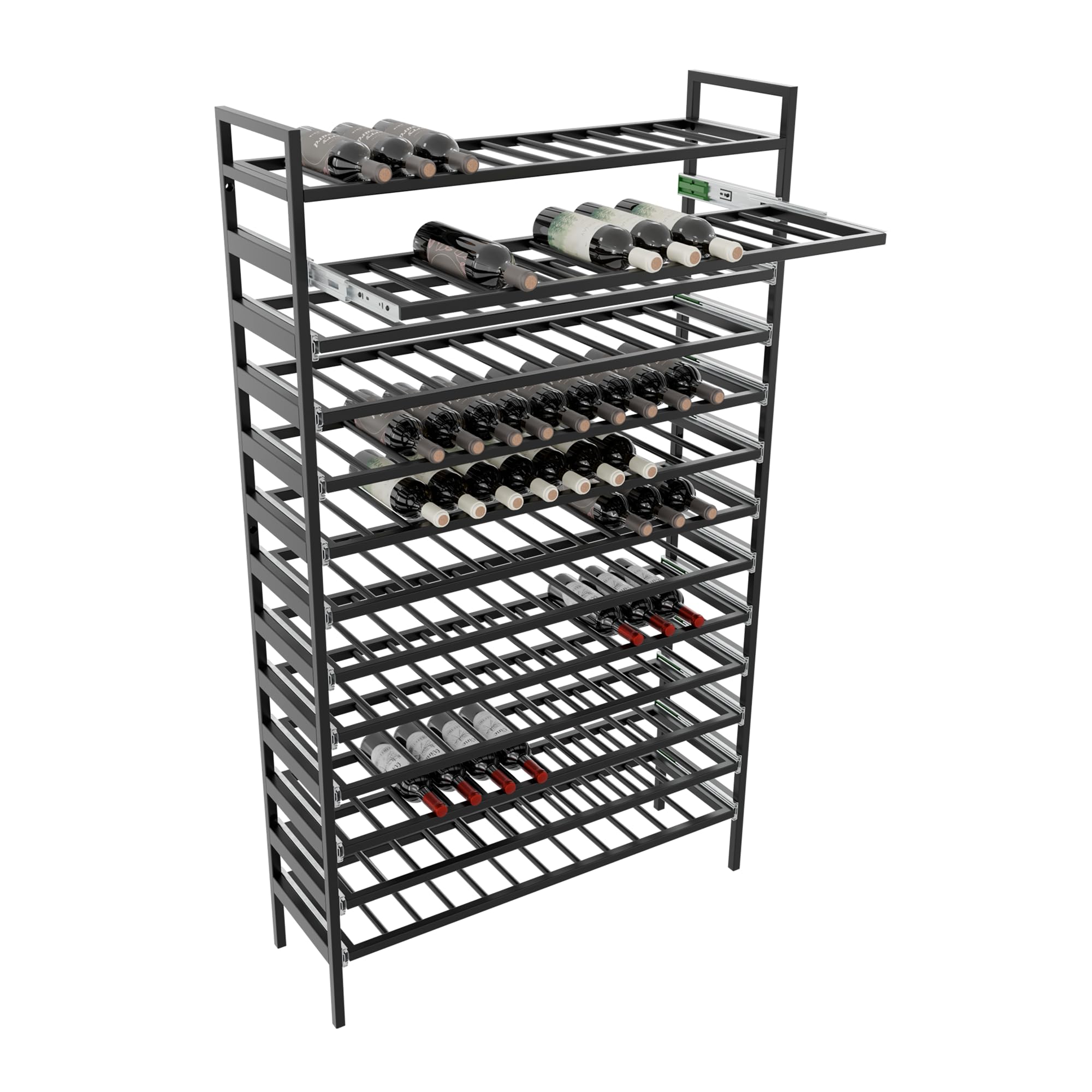 Botellero Amarone – Botellero de metal negro para 156 botellas de vino, diseño robusto y extensible, ideal para cocina, sótano o bar, 170 x 100 x 30 cm