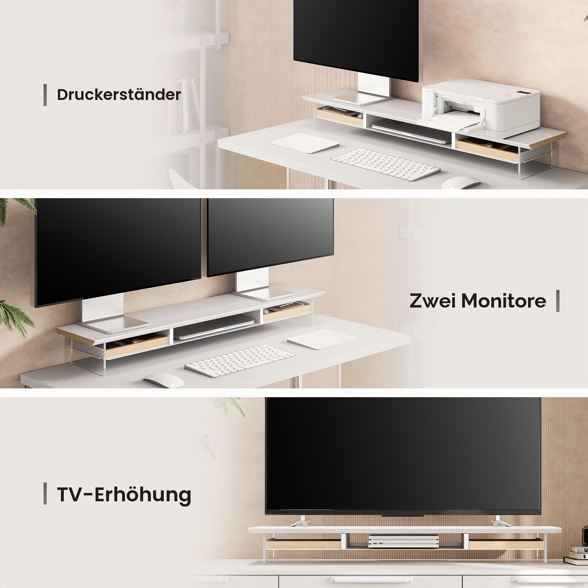 Fenge Monitorständer, 108cm Acryl, für Laptop PC TV, Monitor Stand, Weiß
