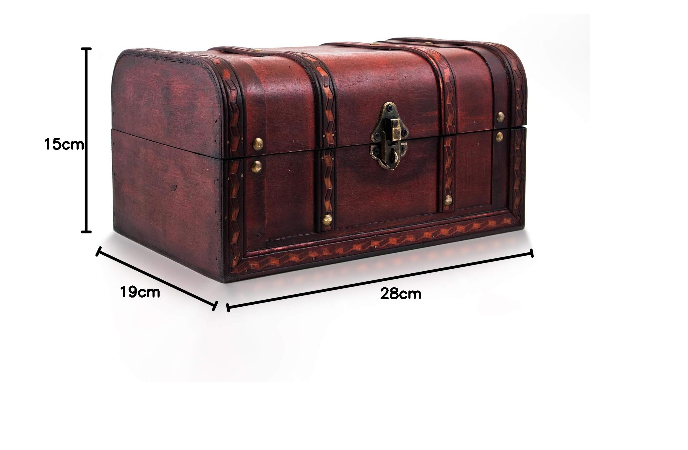 infinimo Cofre del Tesoro – Caja con candado y llave – Cofre de Madera 28 x 19 x 15 cm Grande – Ideal como caja de Regalo para, por Ejemplo, Bodas y Cumpleaños