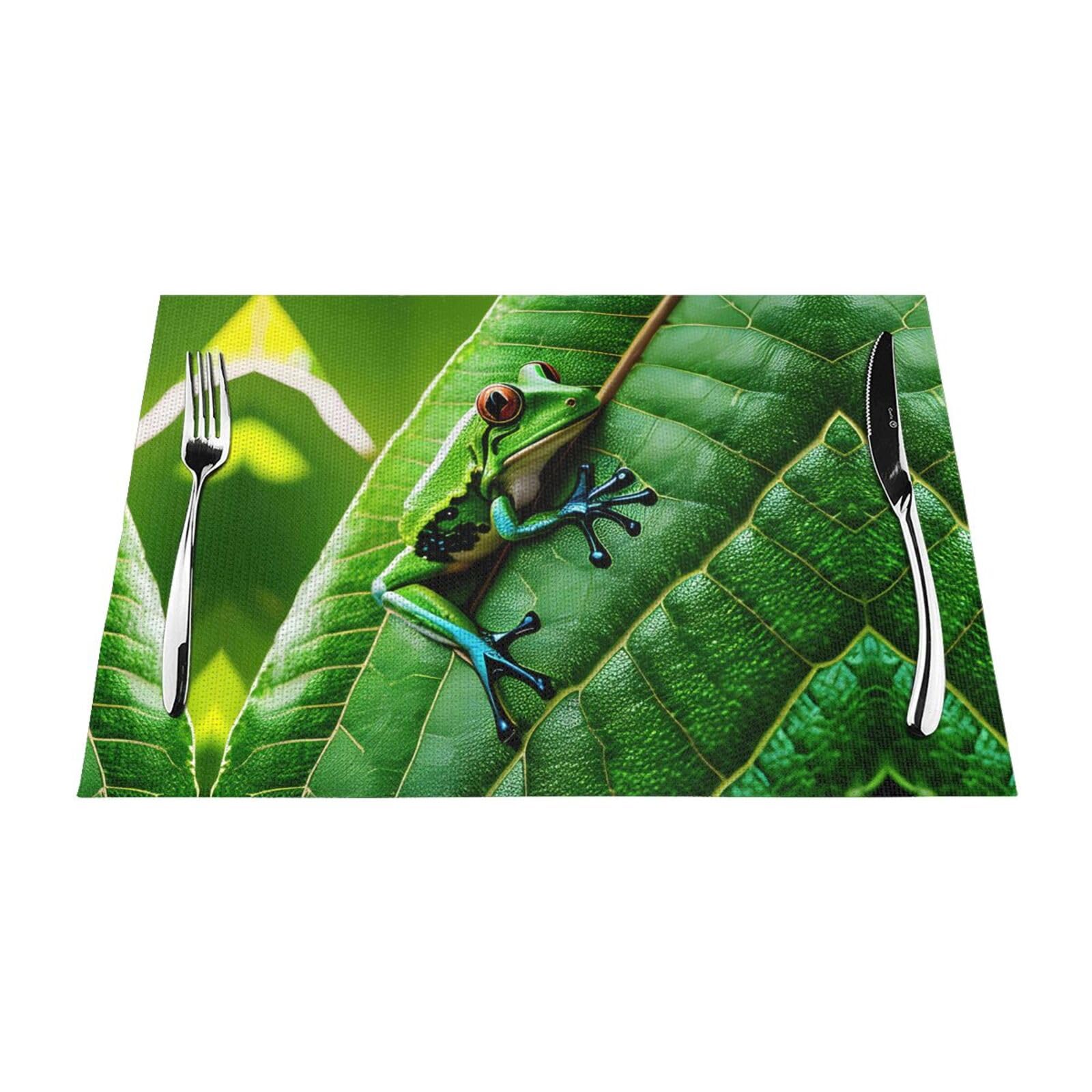 Placemats Set of 6,Table Mats Washable Placemat Decoration, Frog Leaves Print