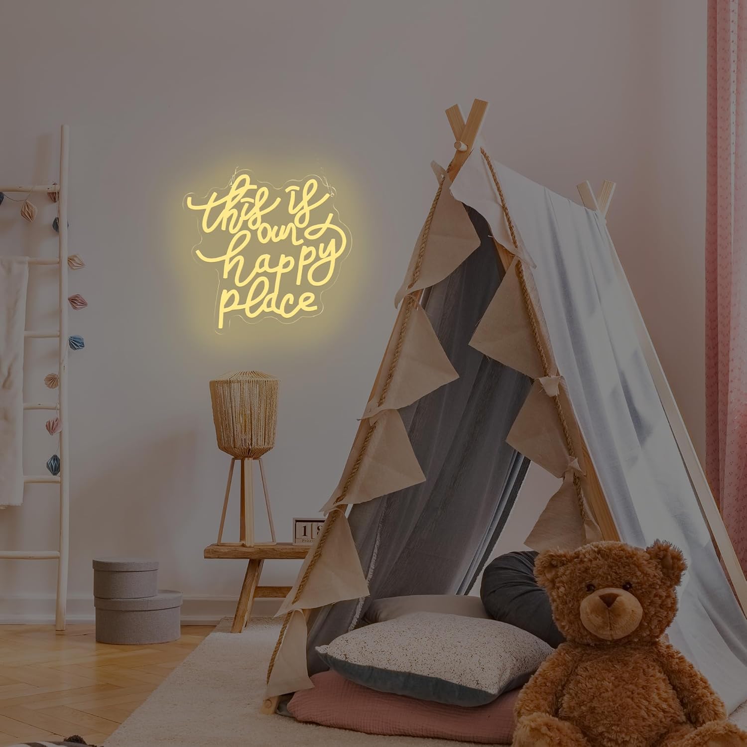 This is our happy place Neon Sign for Wall Decor White Neon Sign for Girl Bedroom Decor LED Neon Light Up Sign for Room Decor Led Sign for Couple Bedroom Decor Gifts Wedding decor - Image 5