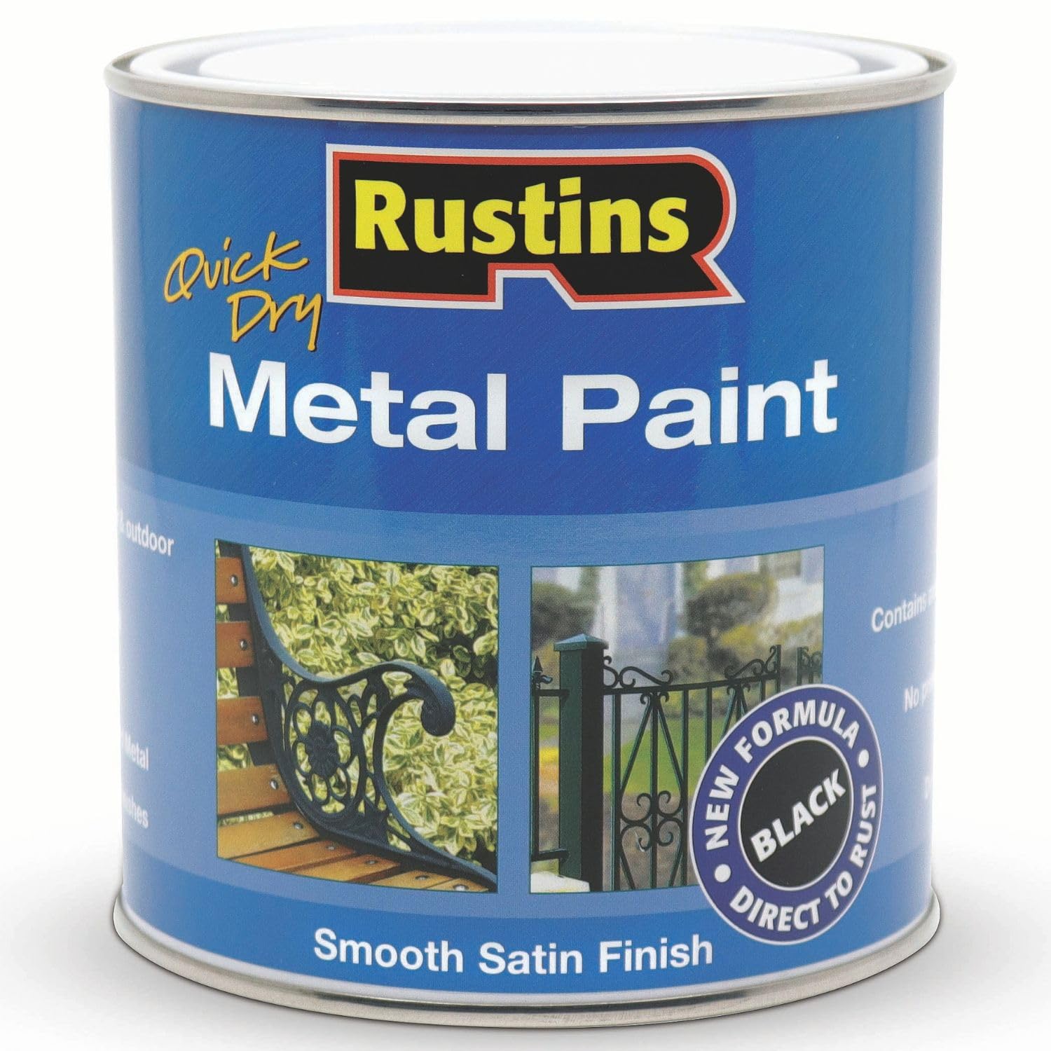 RUSTINS Quick Dry Metal Paint 1L - Black, Satin Finish, Direct to Rust Formula