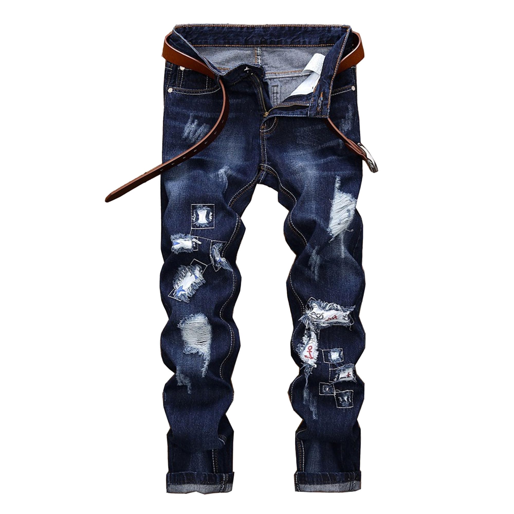 Pantalones de mezclilla de diseño de pierna recta para hombre, estilo casual, desgastado, con bolsillo, ropa de calle, pantalones elásticos elegantes para hombre