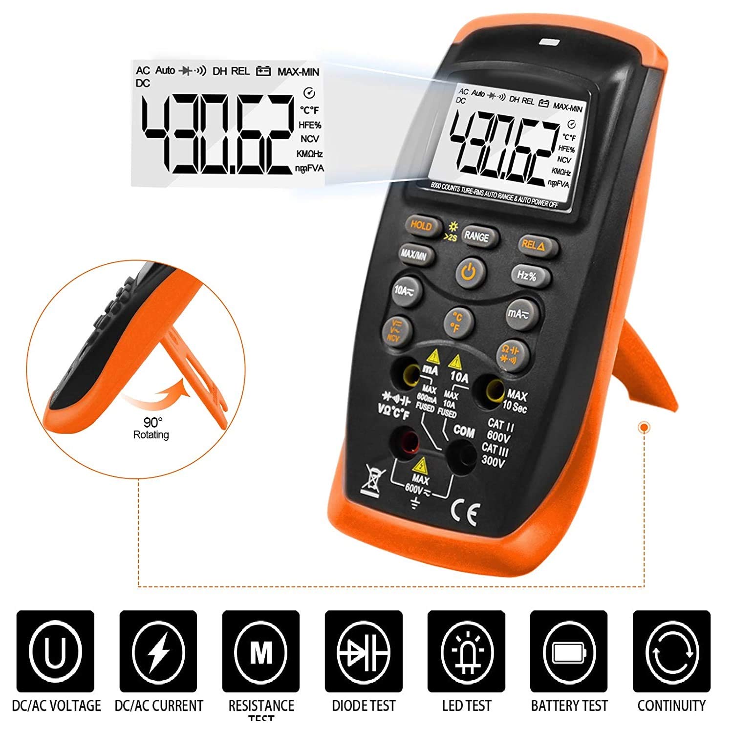 Amazon.co.jp: ANNMETERデジタルマルチメータ、DC/AC電流電圧抵抗静電