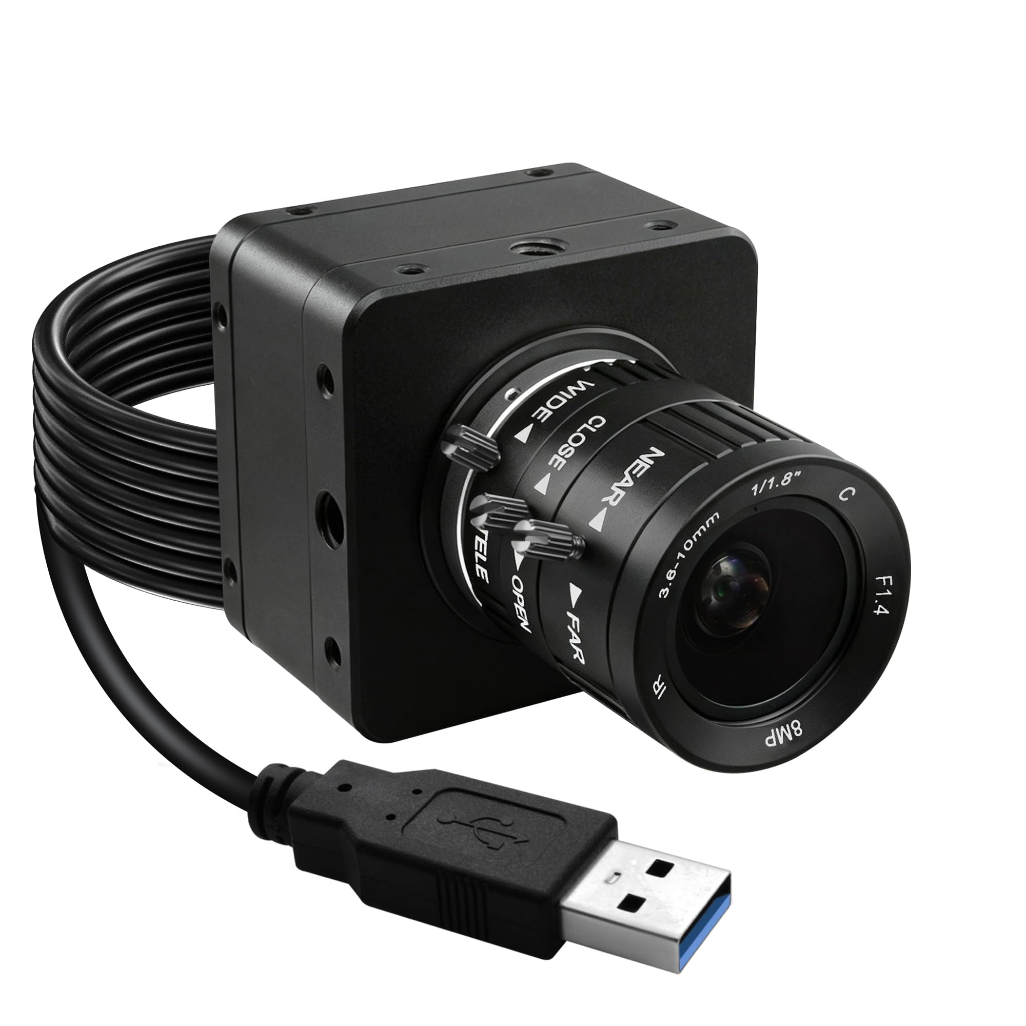 Svpro Cámara de zoom 4K 60fps USB 3.0 con lente verifocal de 3,6 a 10 mm, webcam de enfoque manual, USB-C UVC Plug & Play para Windows, Linux, MacOS, Android