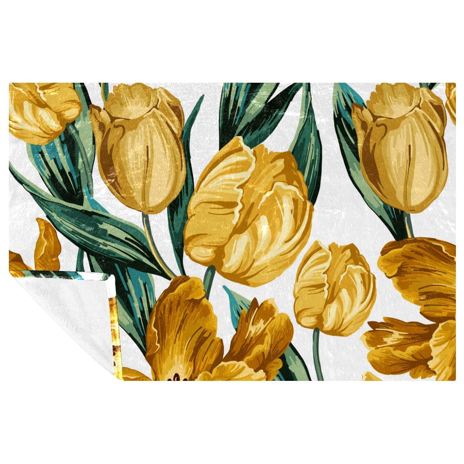 Plaid motif tulipes jaunes couverture chaude pour pique-nique, plage et camping