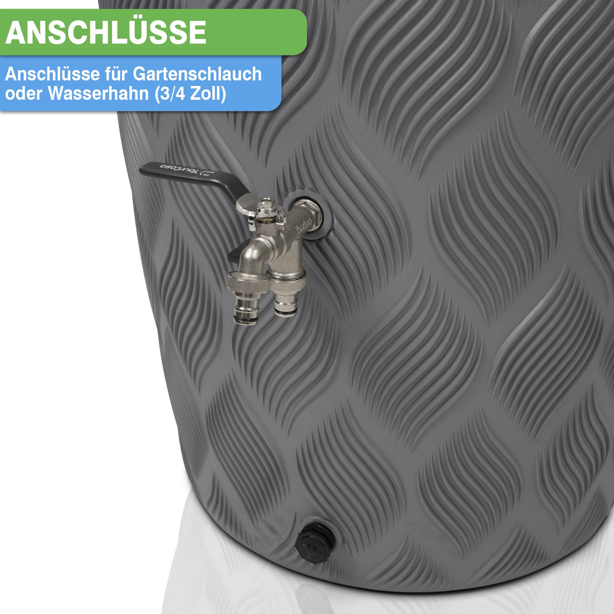 YourCasa Watertank 240 liter [golfpatroon] regenvat vorstbestendig van kunststof - regenwaterjerrycan met kraan - waterreservoir voor tuin Avec Robinet (grijs