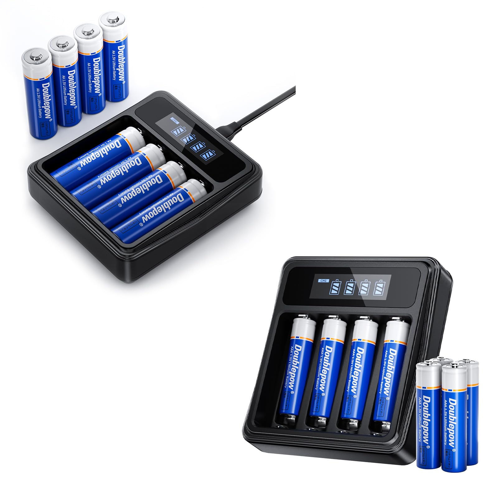 8Pack Rechargeable AA Lithium Battereis with Charger + 8Pack Rechargeable AAA Lithium Batteries with Charger
