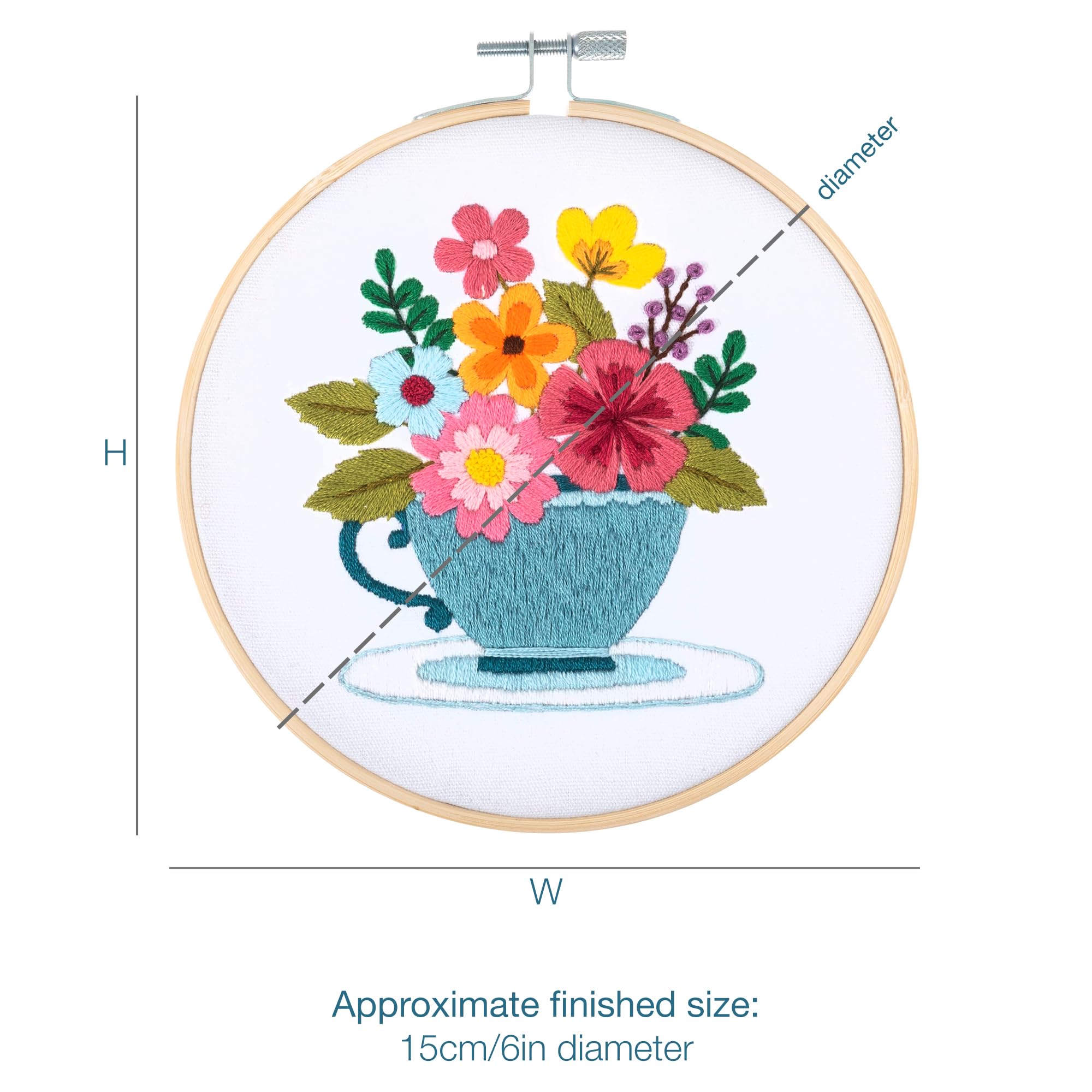 Trimits Embroidery Hoop Kits, 15cm 6” Beginner Starter Set, Includes Bamboo Hoop Threads Cloth Needle Backing & Instructions - Image 4