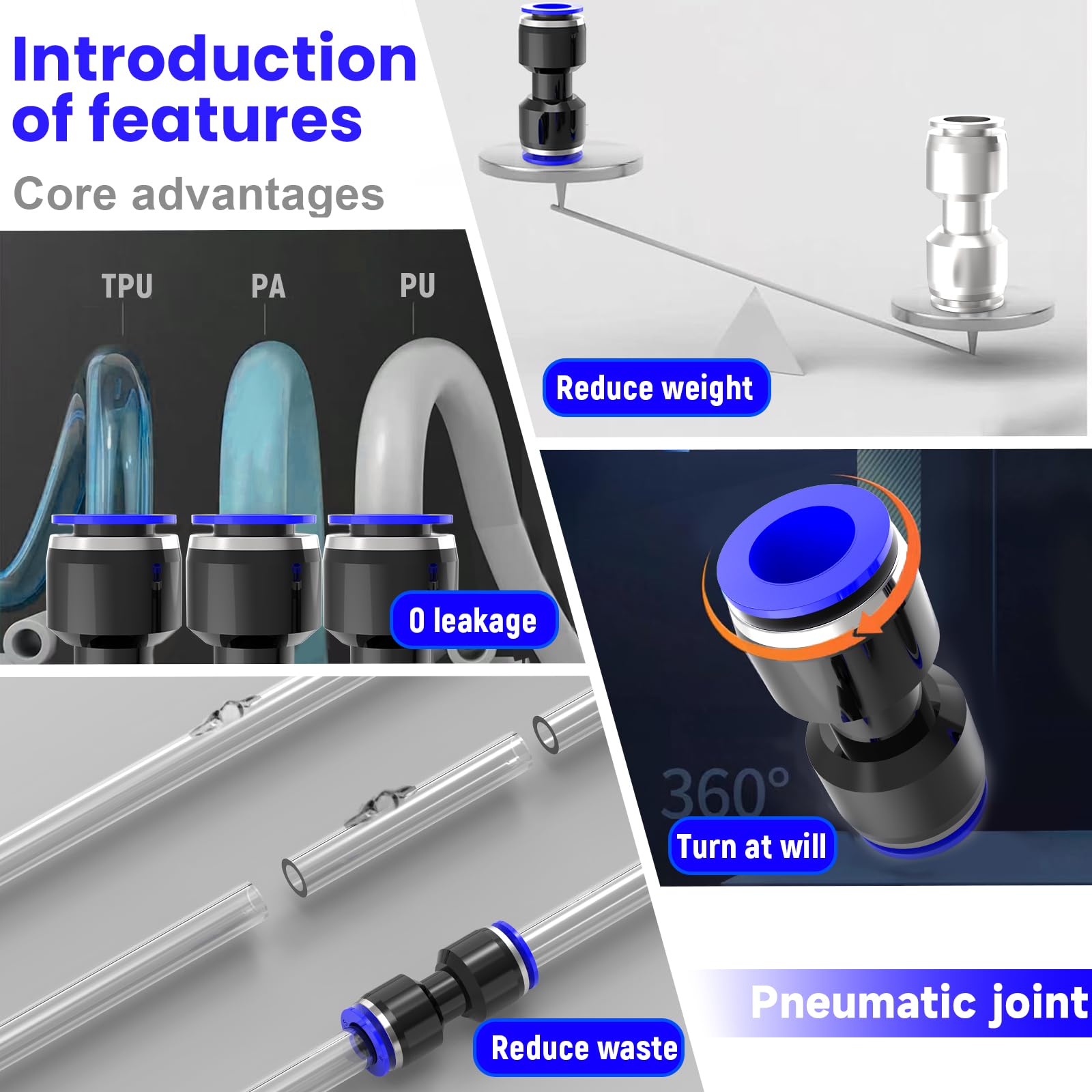 60 paquetes de accesorios de empuje recto de 1/4 3/8 1/2 5/32 5/16 pulgadas, accesorios de línea de aire y kits de manguera para aplicaciones de conexión rápida