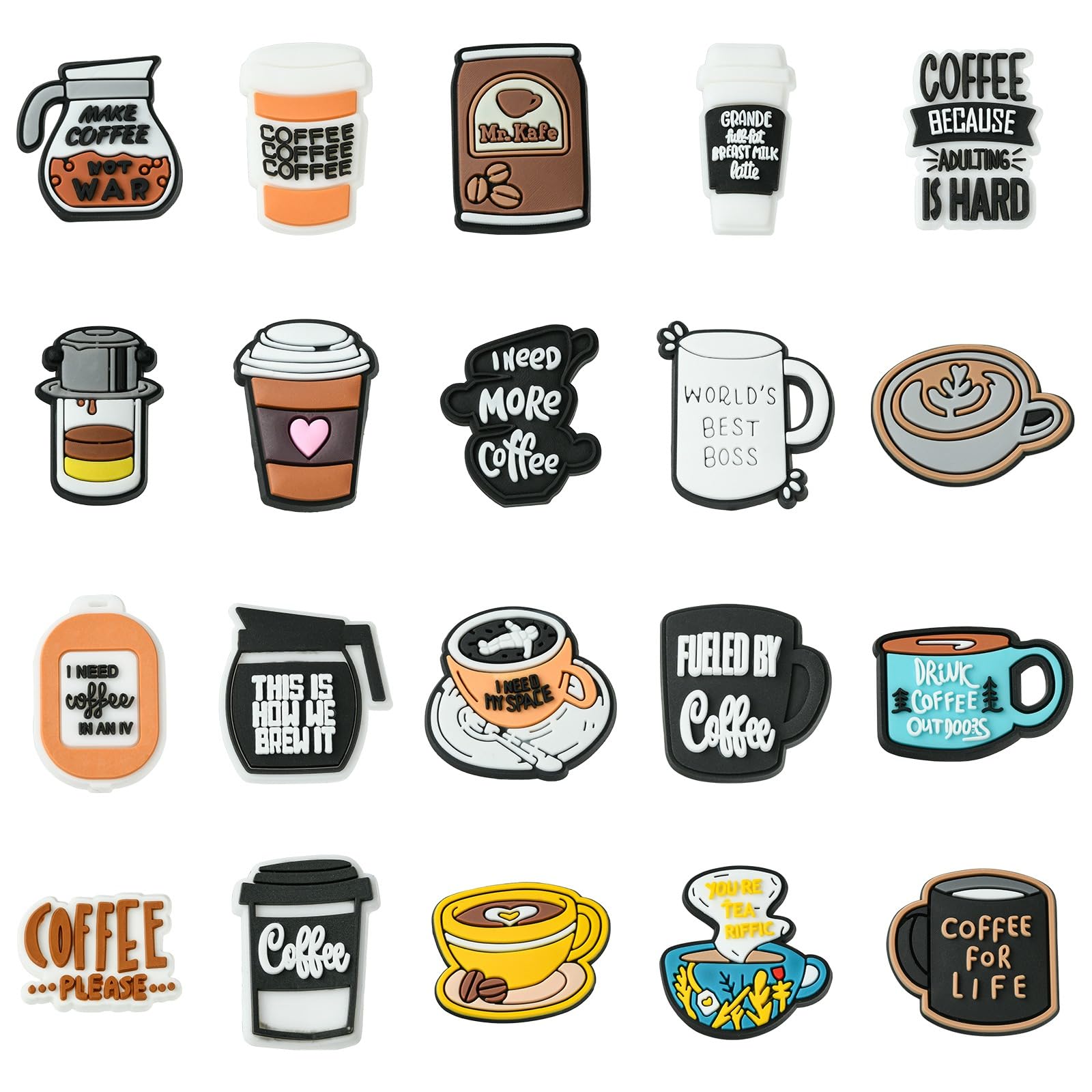 Stiesy 40Pcs Coffee Theme PVC Shoes Charms Beads No Clasps Shoe Decoration Charms Bulk Cute Coffee Cup Slime Charms Flat Back Beads for Hair Clips Crafting Accessories