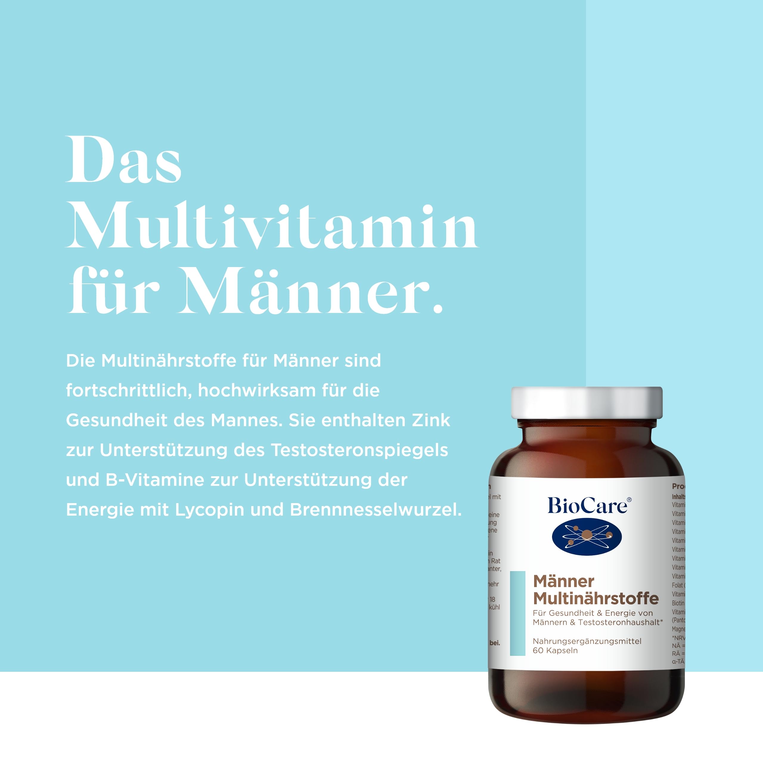 BioCare Male Multinutrient, 60 Kapseln | Für Männergesundheit, Vitamin B, Zink und Vitamin C, Energie, Testosteronspiegel, Herz-Kreislauf-Gesundheit, Fruchtbarkeit