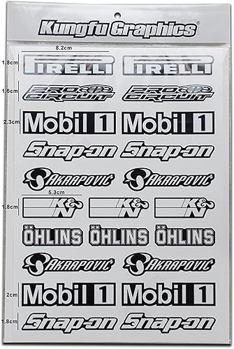 Kungfu Graphics Lámina universal de calcomanías de carreras de logotipos de patrocinador de motocross (7.2 x 10.2 pulgadas), color blanco y negro