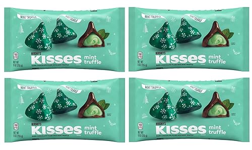 Hershey - Chocolate negro relleno de besos de trufa de menta – Bolsas de 9 onzas – Paquete de cuatro – Deliciosas golosinas para toda la familia –