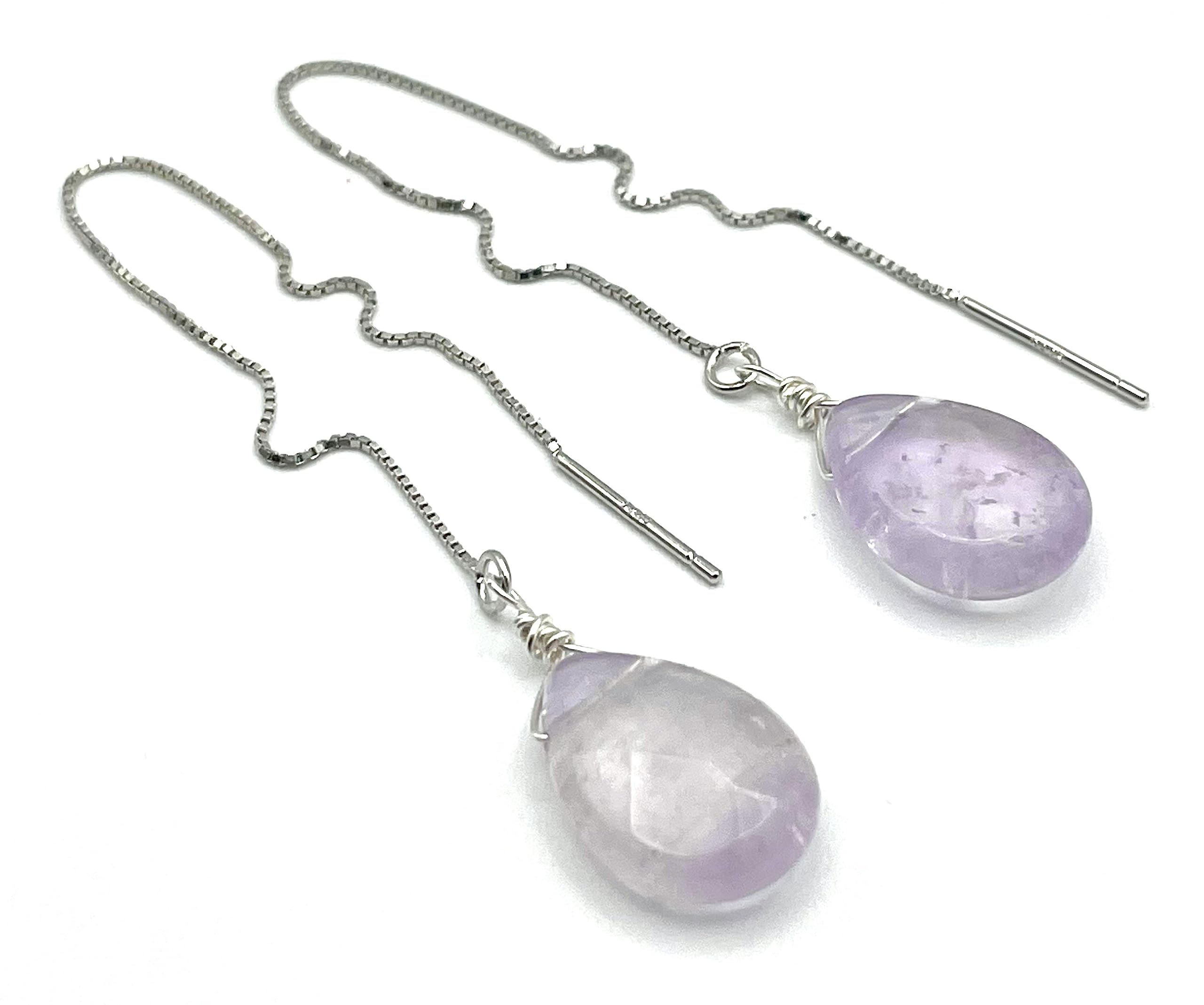 Pendientes Largos de Amatista Natural y Plata 925, Joyas Artesanales de Piedras Naturales, Piedra de Enero, Estilo Contemporaneo, Regalo para Mujer