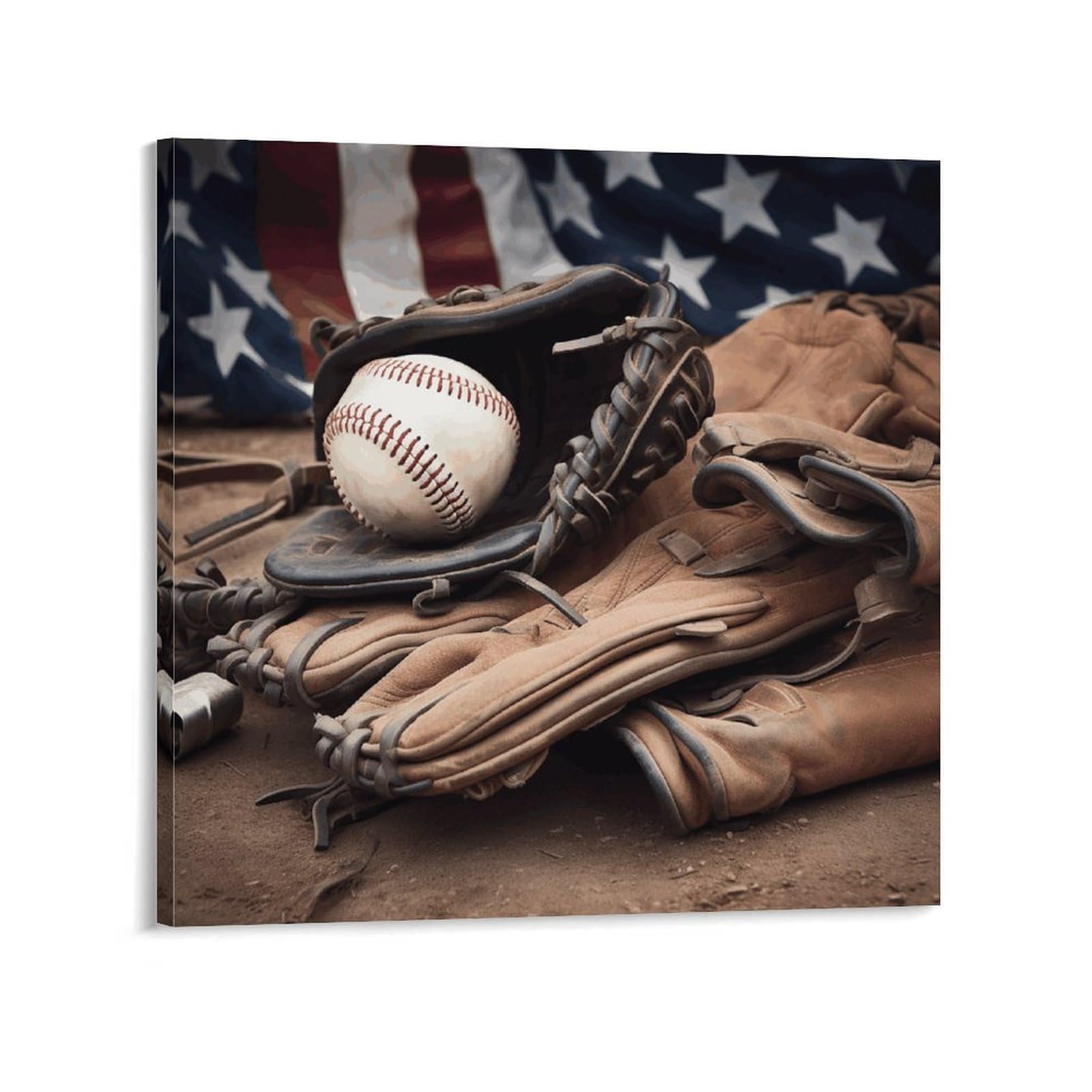 KLOPH Baseball Equipment Canvas Wall Art for Living Room 10x10inch Modern Artwork Painting for Bathroom Hanging Canvas Prints Aesthetic Wallart for Bedroom Kitchen Office Wall Decor