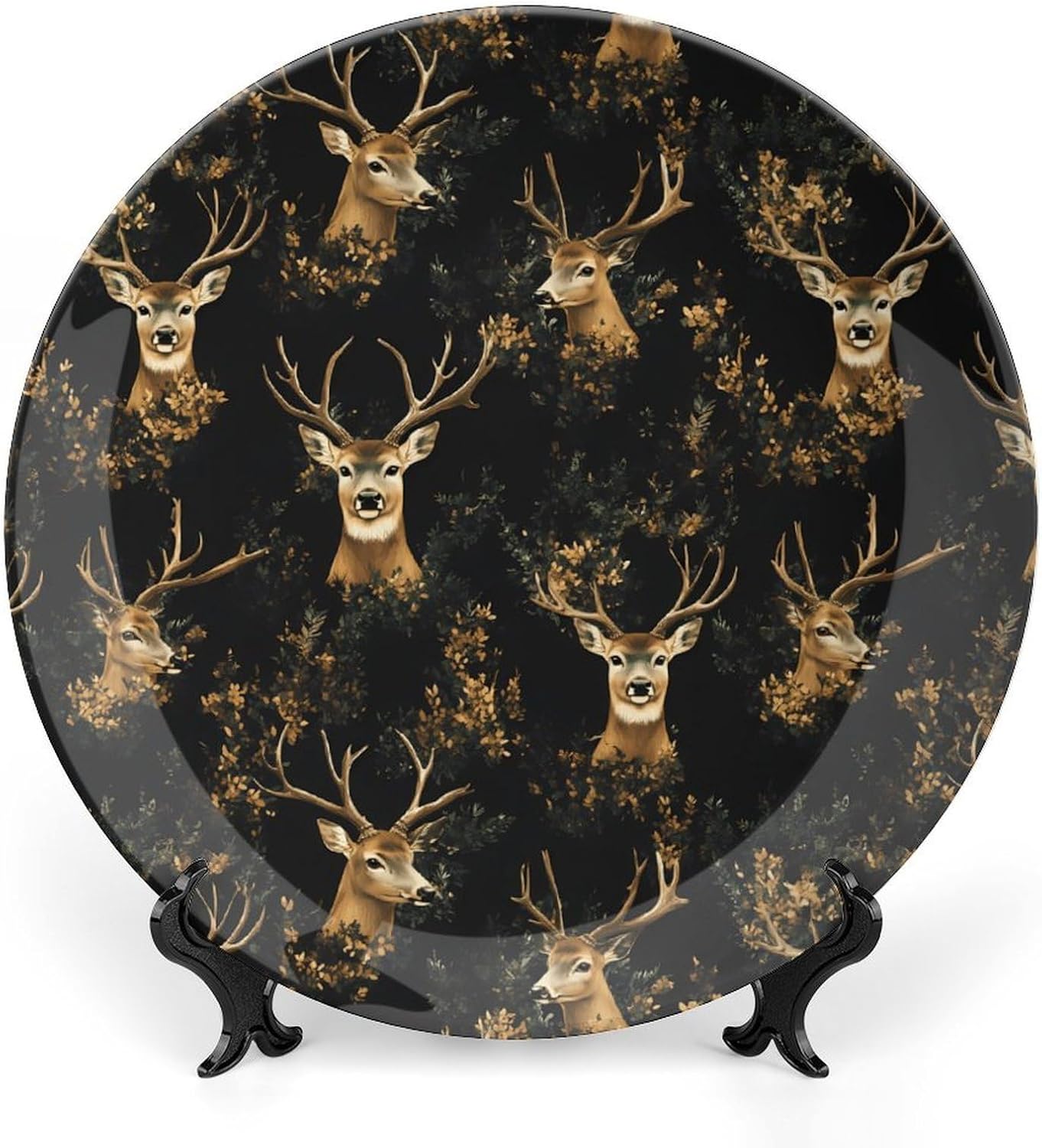 Camouflage Deer Hunting Pattern Personalized Bone China Plate Ceramic Decorative Dinner Plates Wall Decor with Display Stand 6inch