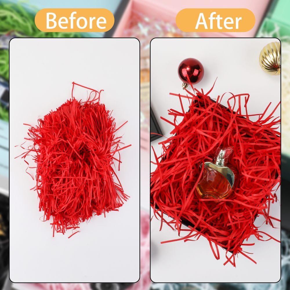 BoxSkivra Carta stropicciata rossa da 0,9 kg, per cesti regalo, per confezioni regalo, carta increspata, per Pasqua, erba, Natale, compleanno, festa della mamma