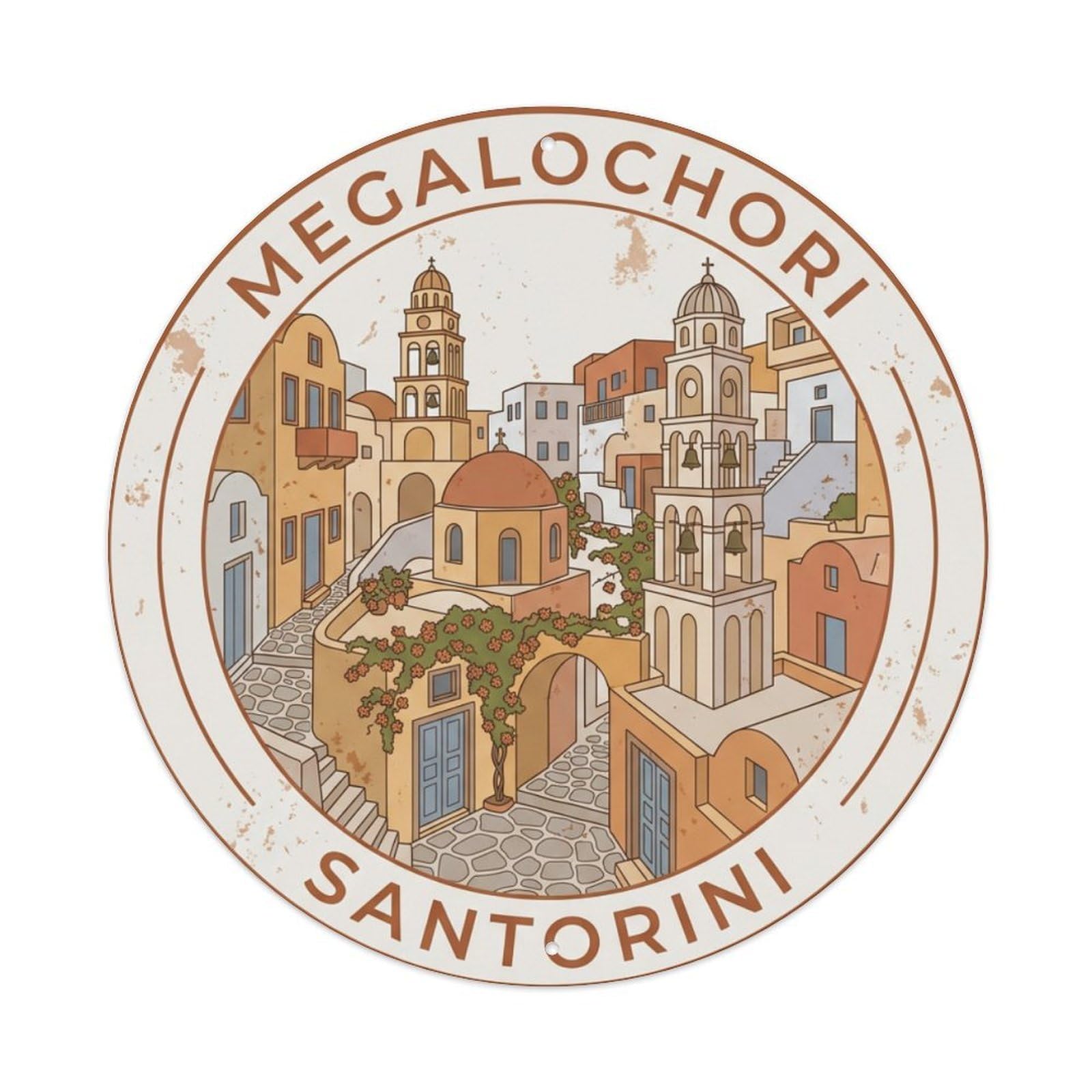 Galvaxio Style Vintage Travel Megalochori Santorini Village Metal Tin Sign
