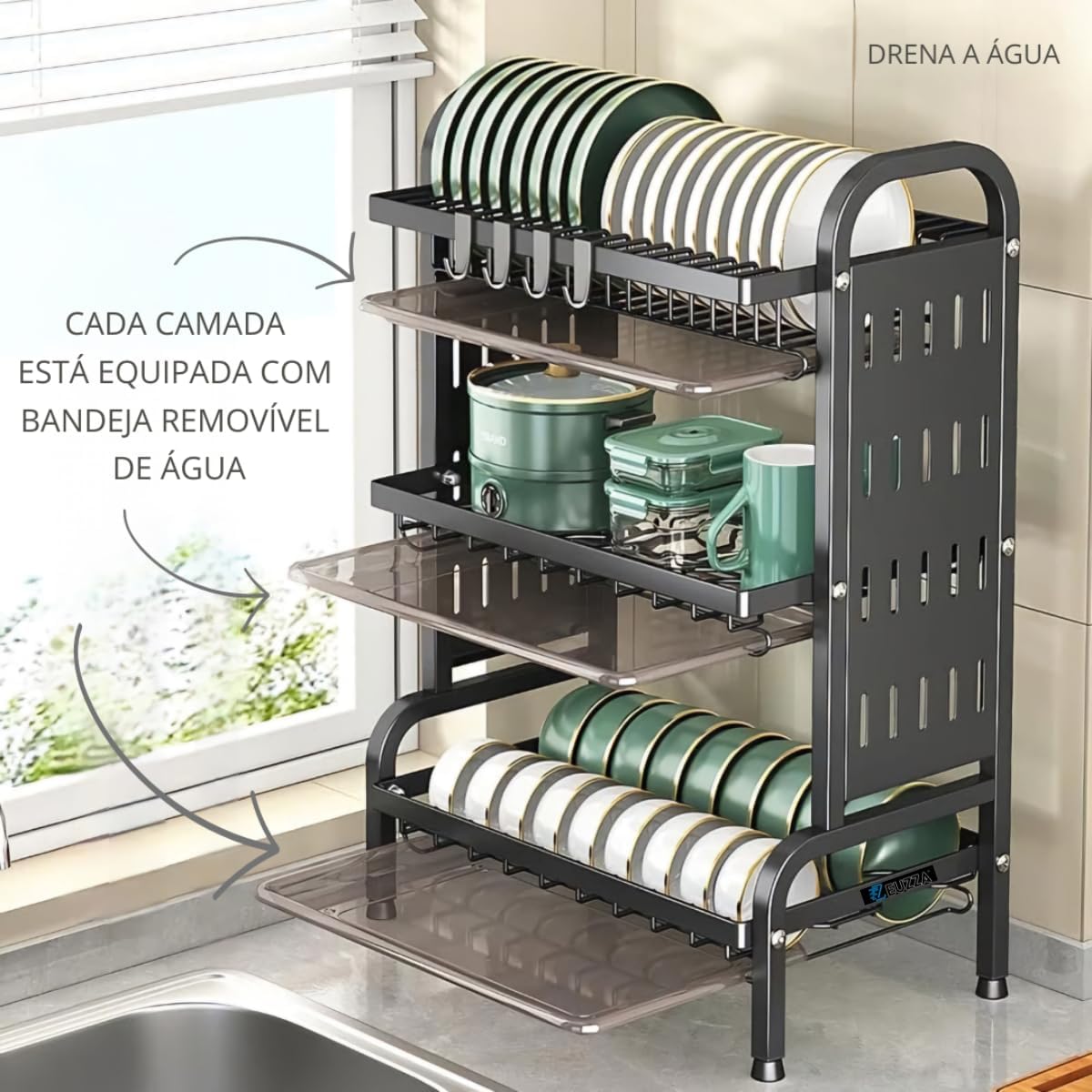 Escorredor de Louça Inox 3 Andares com Bandeja Coletora de Água e Base Antiderrapante Modular, Versátil e Antiferrugem Preto Porta-Pratos Talheres Copos Organização Casa e Cozinha Suspenso Escorredor de Louça Inox 3 Andares com Bandeja Coletora de Água e Base Antiderrapante Modular, Versátil e Antiferrugem Preto Porta-Pratos Talheres Copos Organização Casa e Cozinha Suspenso