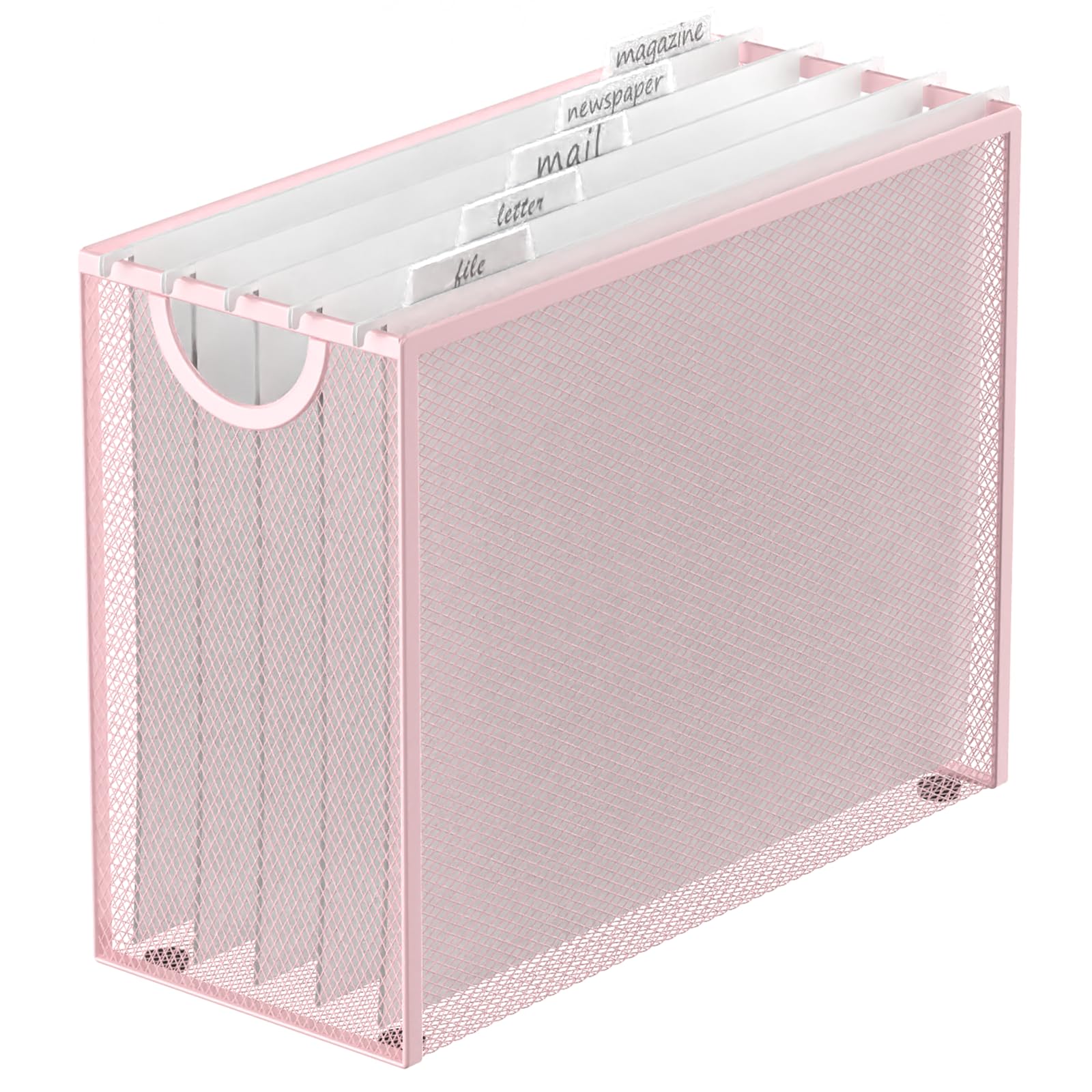 Sinboun Hanging File Organizer Letter-Size File Holder Filing Box Includes 5 Hanging Folders - Metal Mesh Magazine Letter Storage Cabinets File Cart