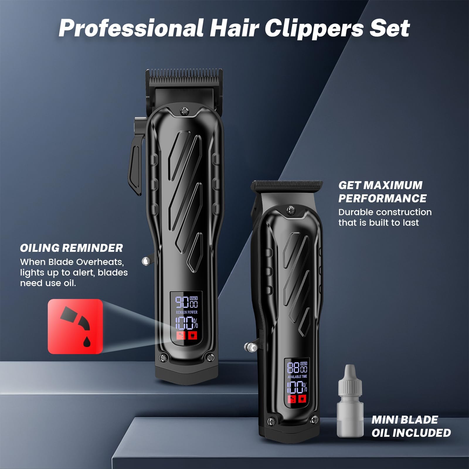 Cortadora de pelo de peluquería [sin escobillas de 9000 RPM e inalámbricas] para hombres, juego de cortaúñas y recortadoras profesionales con soporte de carga USB-C, kit de corte de 7