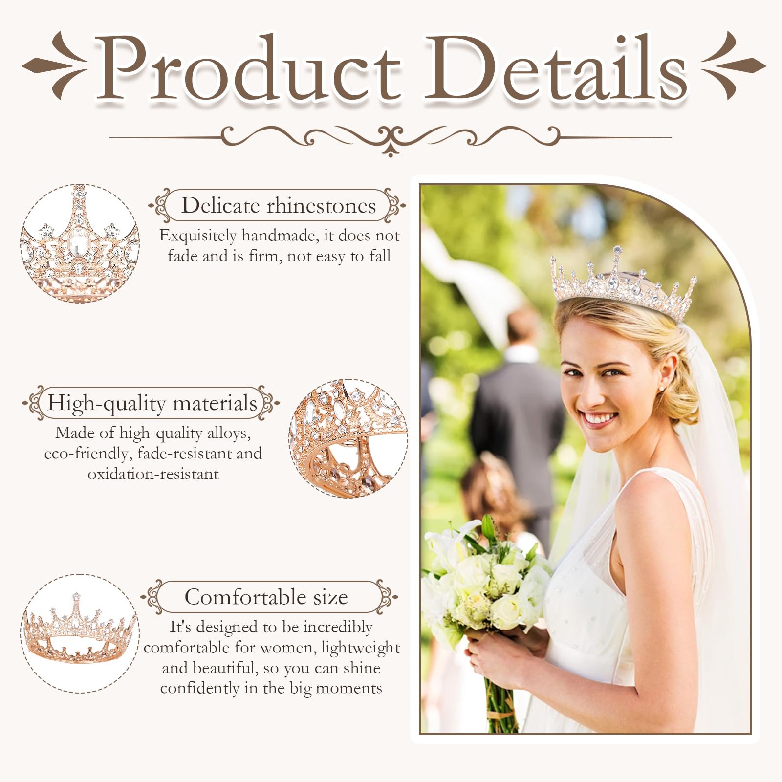 Nuziale Corona Barocca Retrò in Strass Diadema Cristallo Coroncine Sposa, per Donna Cerimonia Nuziale Prom Dresses Pageants Princess Compleanno Parties Crown