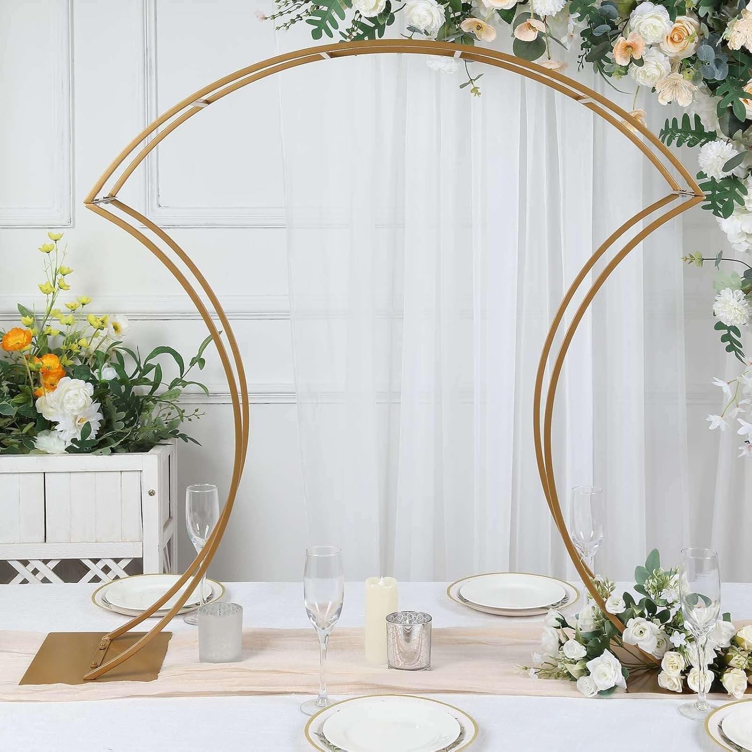 Efavormart 38" Gold Metal Floral Arch Frame Wedding Table Centerpiece Stand With Curvy Design, Large Table Display Or Aisle Prop